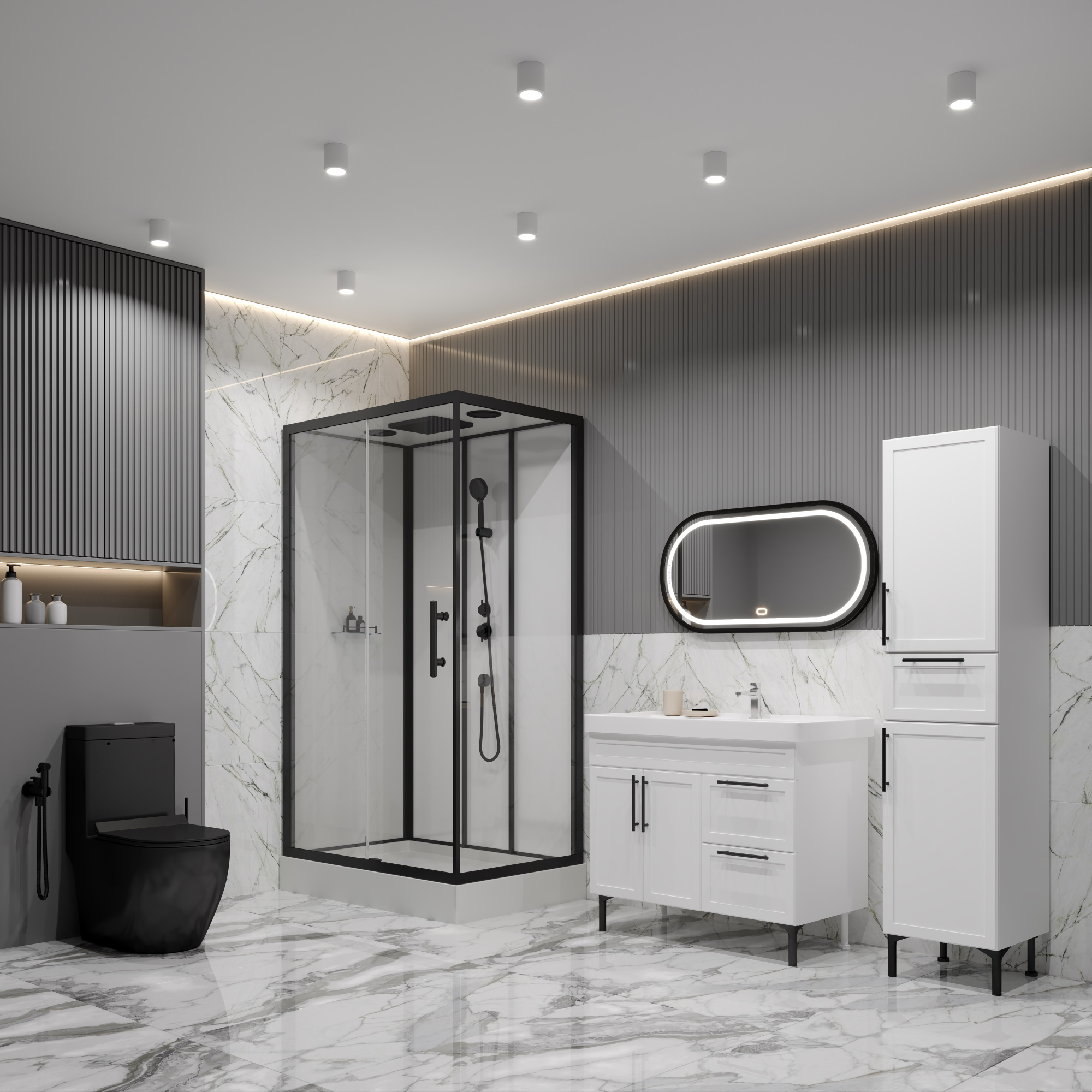 120/1 Душевая кабина 1806C-S 80*120*215 панель-стекло,профильЧёрный,полка,низ.поддон,белая.задн.ст.,прозр.стёкла,4к.