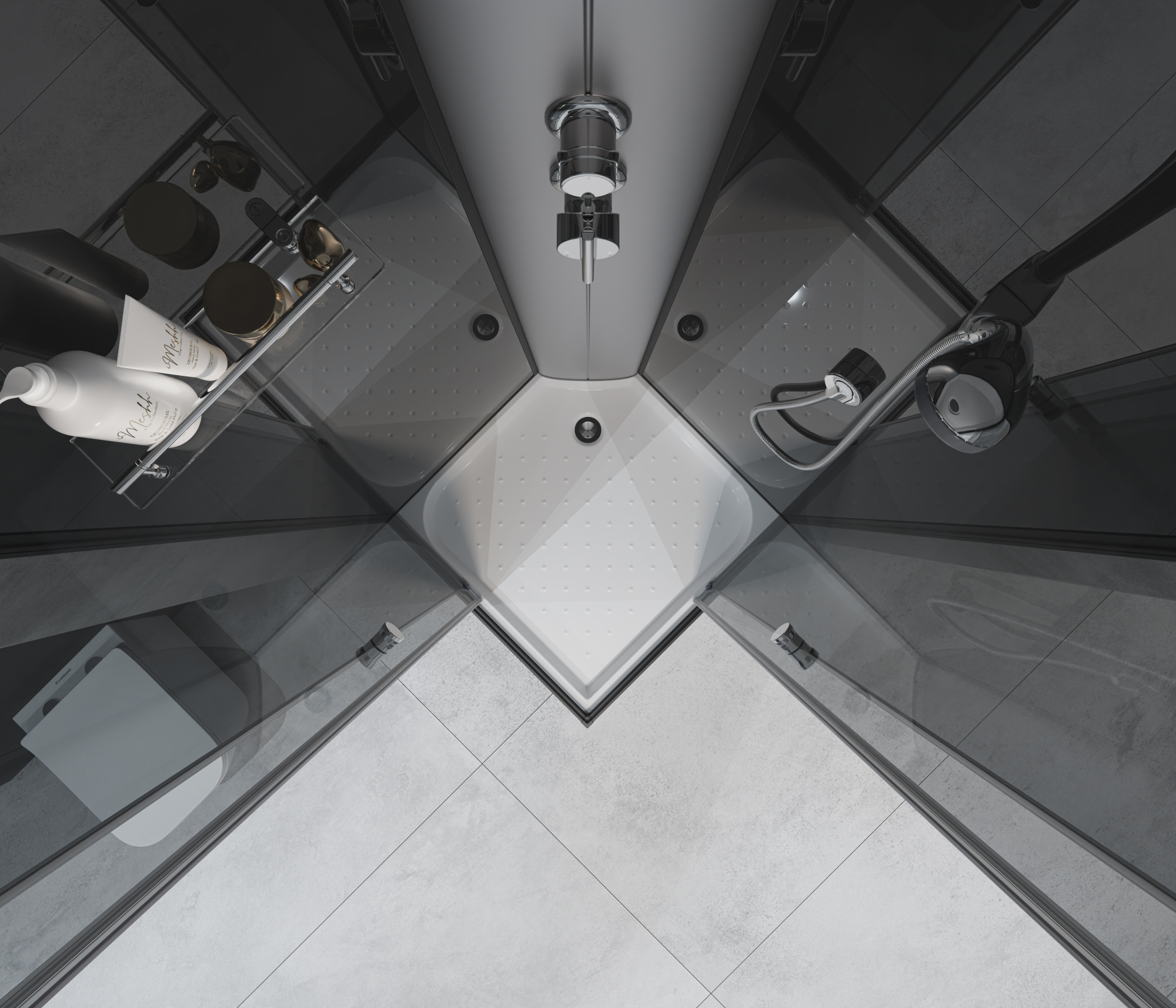 ДК EvaGold квадрат T901BB-Q (90*90, низ.под., тонир. стек., черн. стен., черный матовый проф. 4к.)