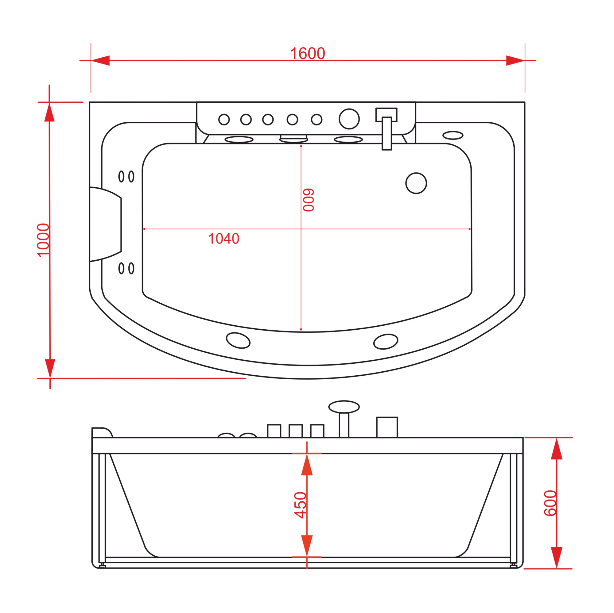 Ванна ГМ 1600*1000*600 с насосом OLB-842L с переливом