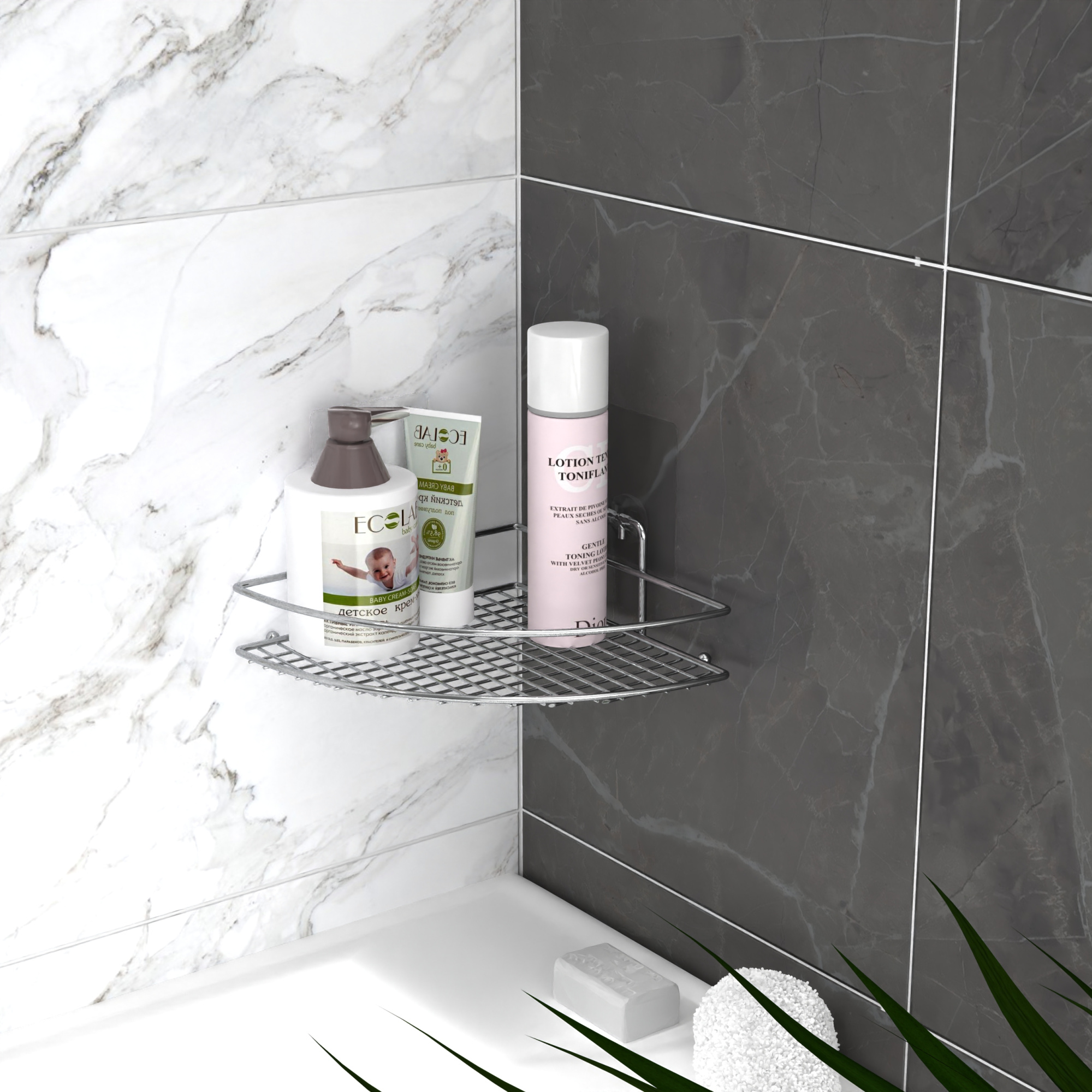 Полка-решетка Угловая для ванной настенная на силиконовом креплении "Kleber Lite"