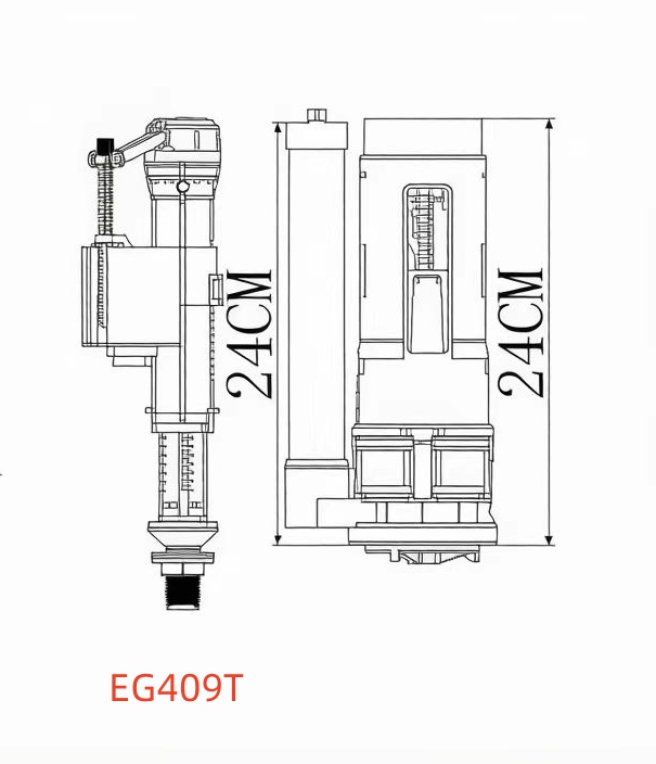 Арматура 2х кноп., ниж. подвод воды для унитаза-моноблока EG409T h=24см 