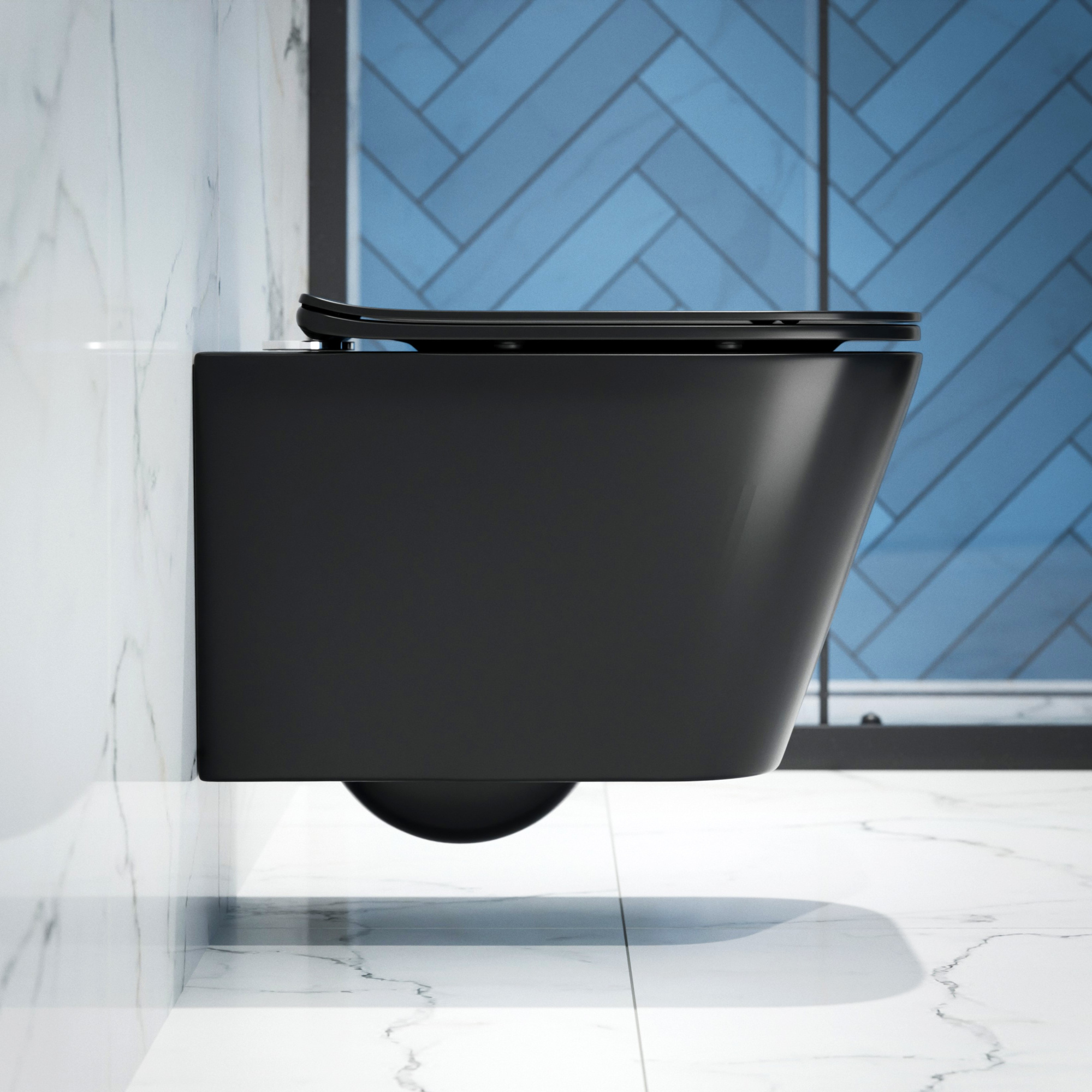 Унитаз подвесной K634BM черный матовый безободковый, сиденье тонкое ДП, крепления