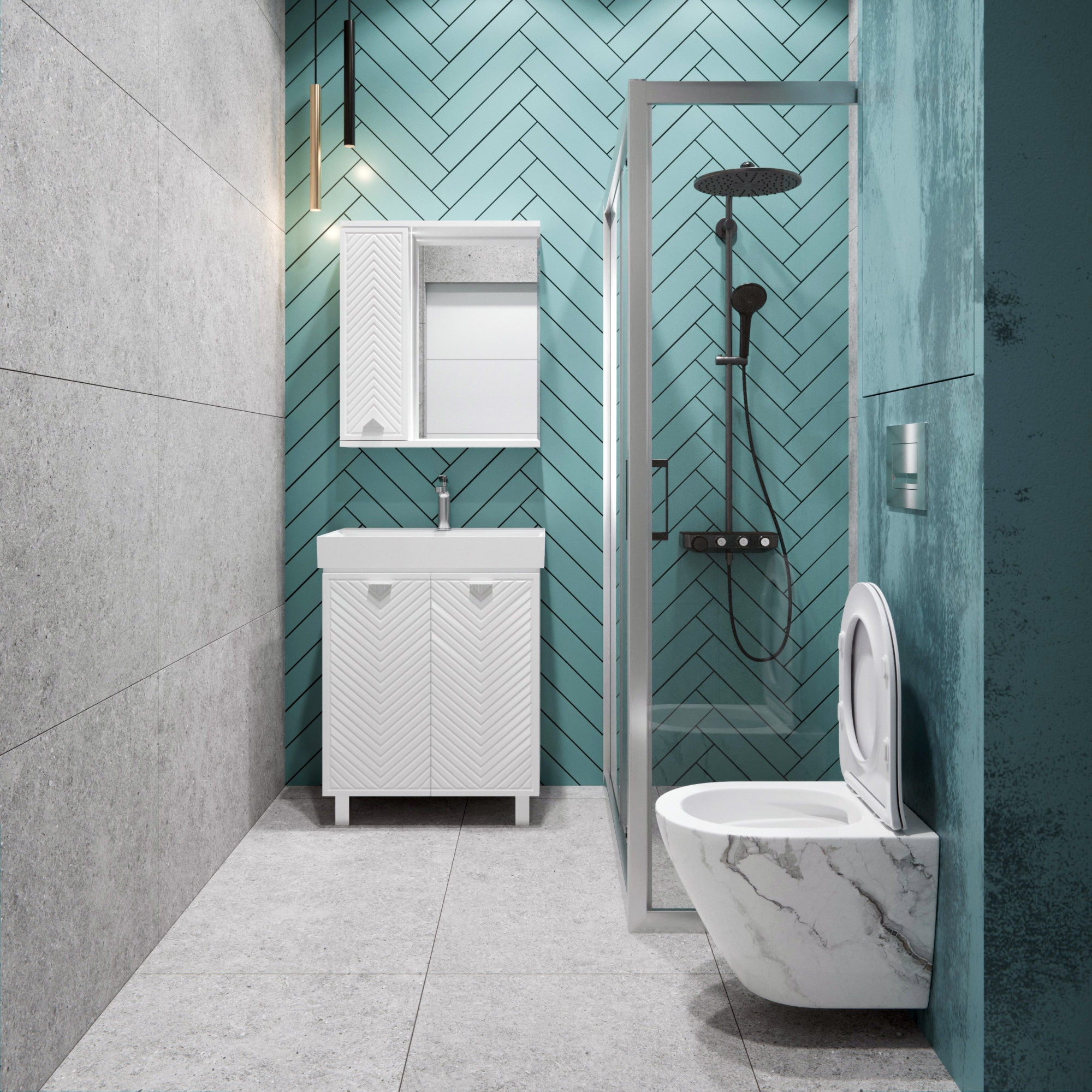 Унитаз подвесной K505MD белый мрамор безободковый, сиденье тонкое ДП, крепления