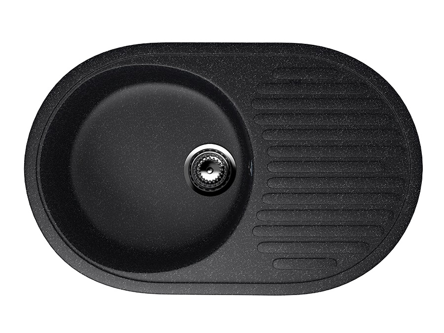 Мойка композит.Ulgran U-107 ОВАЛЬНАЯ 308 черный 730*460*200  с сифоном