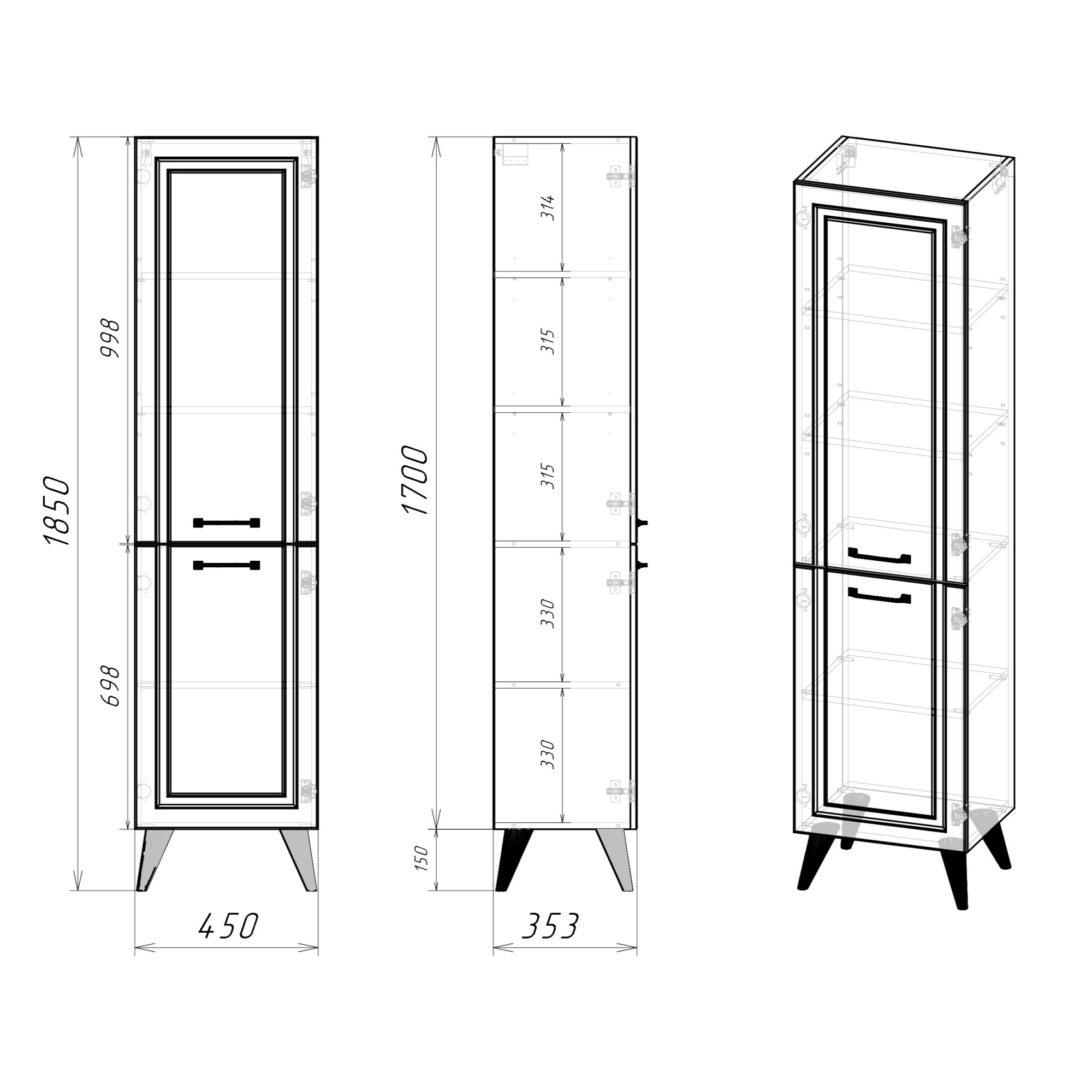 45 Пенал-шкаф Орлеан 45, универсальный, цвет белый