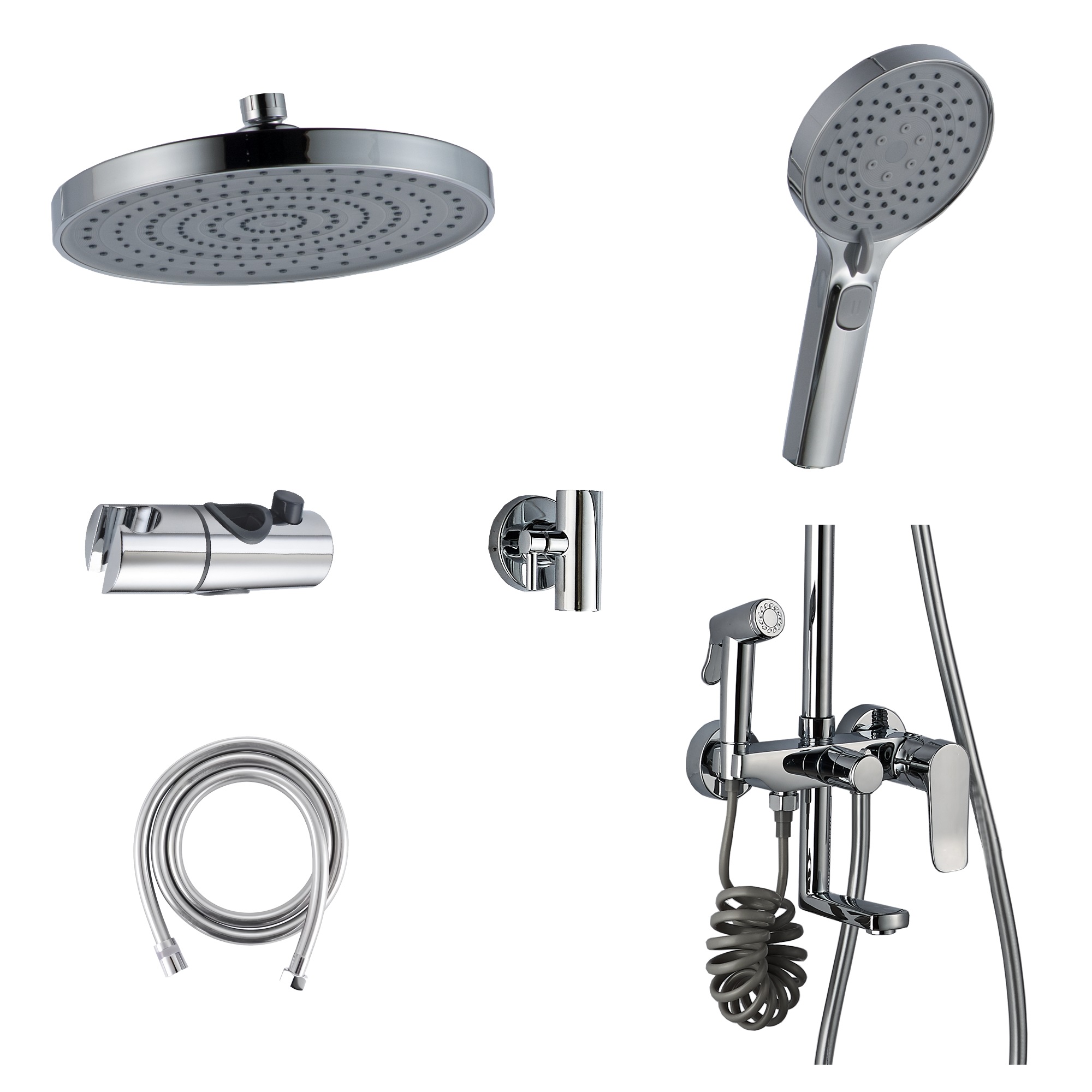 Borneo FS07C Душевая стойка (150 см) со смесителем гигиеническим душем, латунь, хром EvaGold