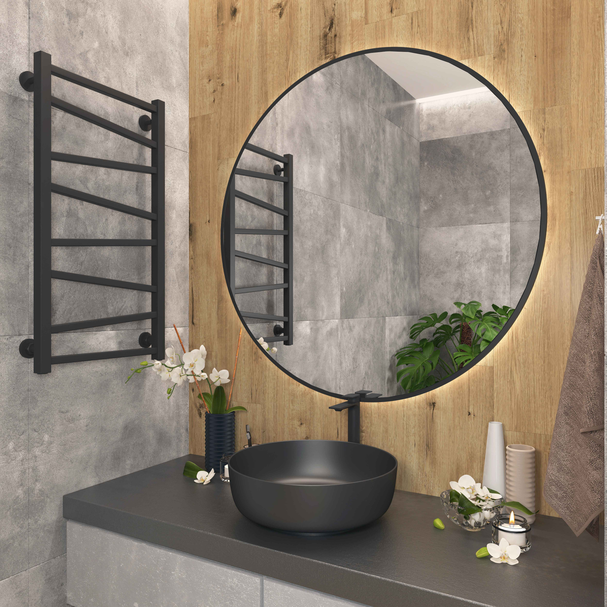 Умывальник накладной A428CBKM черный матовый круглый без перелива (415*415*135 мм)