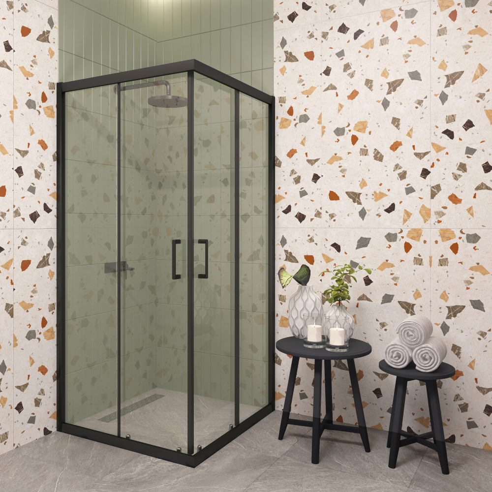 EG3B Душевое ограждение квадрат EvaGold 100х100, профиль черный матовый,прозрачное стекло