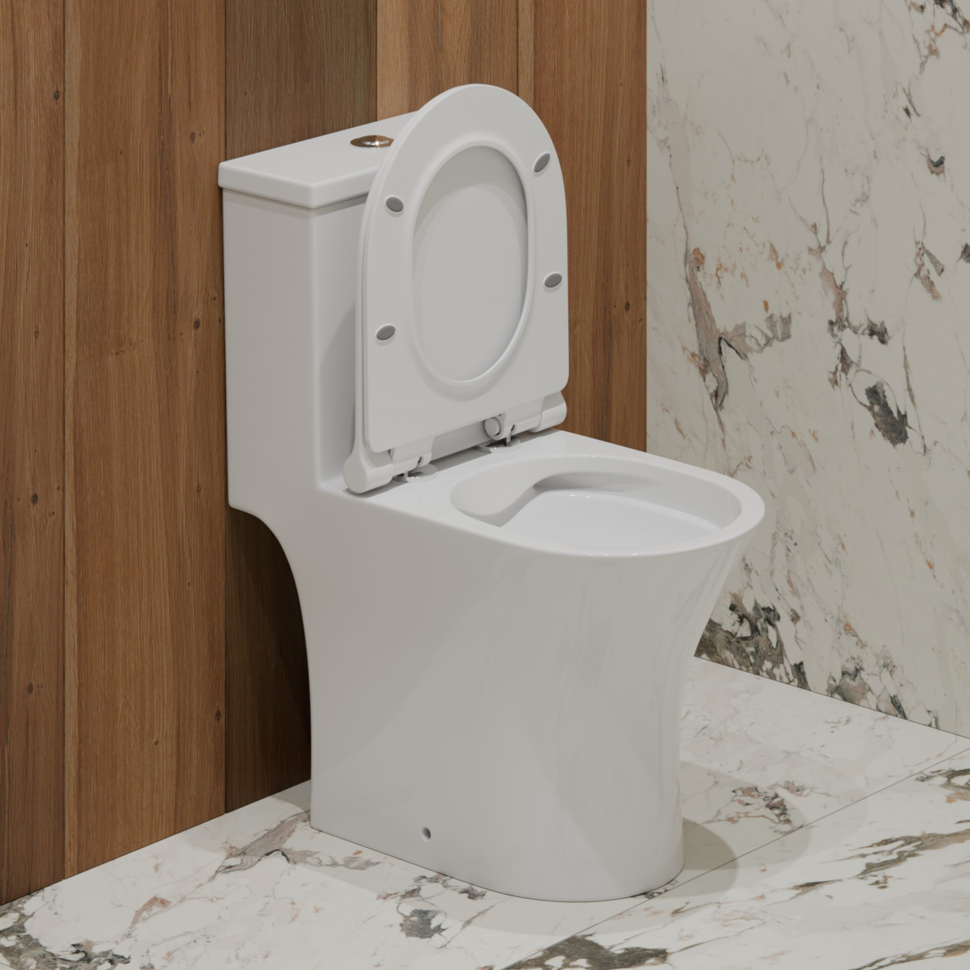 Унитаз-моноблок TR1197 безободковый, сиденье тонкое ДП, арматура (с гофрой и подводкой)