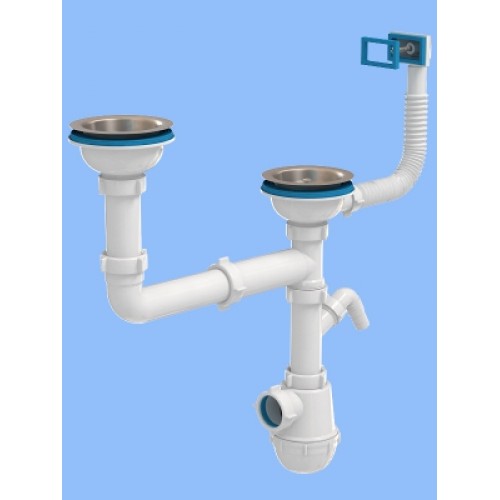 Сифон Ани Грот ДВОЙНОЙ 3 1/2" с переливом и отводами(GF-ECO) 