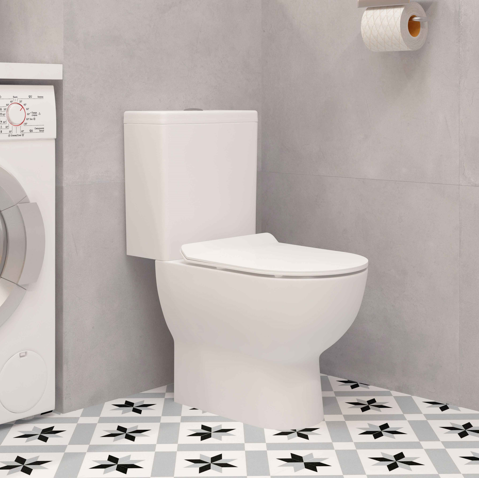 A080 Унитаз-компакт, сиденье тонкое ДП, крепления, арматура, гориз. выпуск