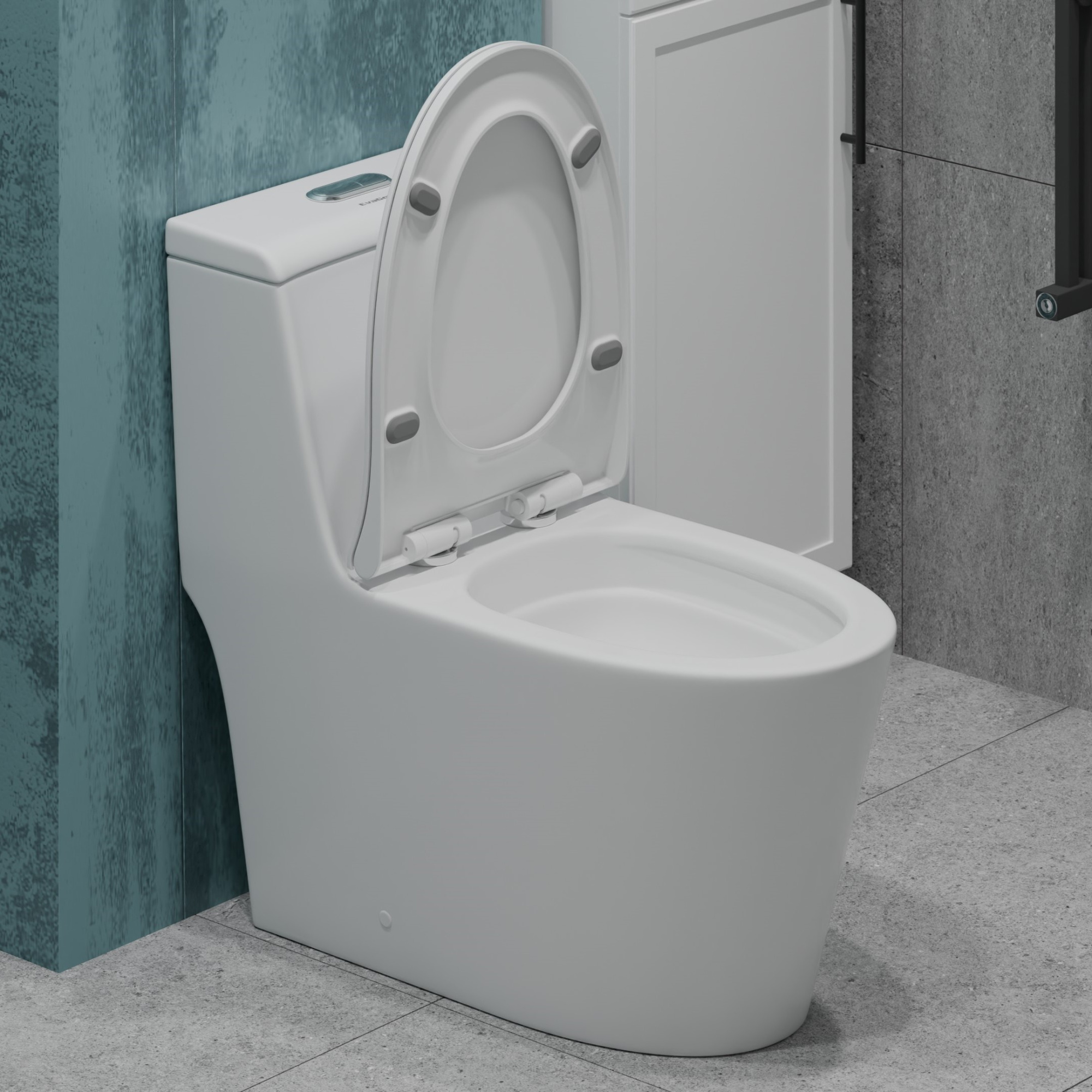 Унитаз-моноблок T1087 безободковый круговой смыв, сиденье тонкое ДП, арматура (с гофрой и подводкой)