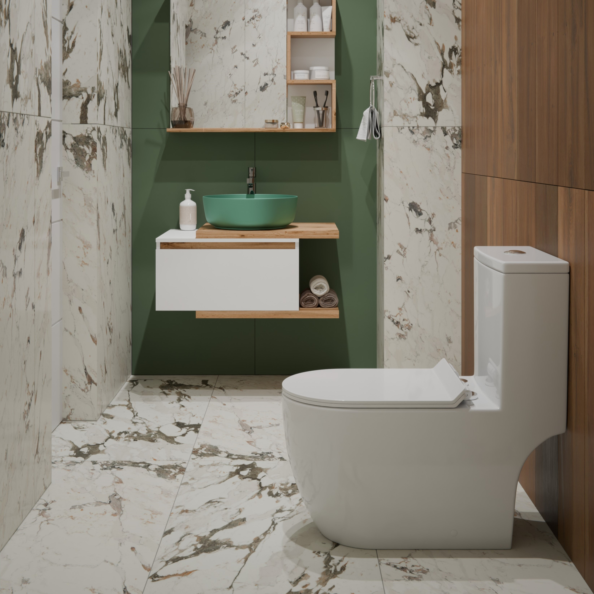 Унитаз-моноблок T1088 безободковый круговой смыв, сиденье тонкое ДП, арматура (с гофрой и подводкой)