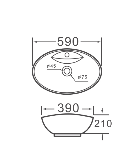 Умывальник накладной A011 овальный с переливом (590*390*210мм)