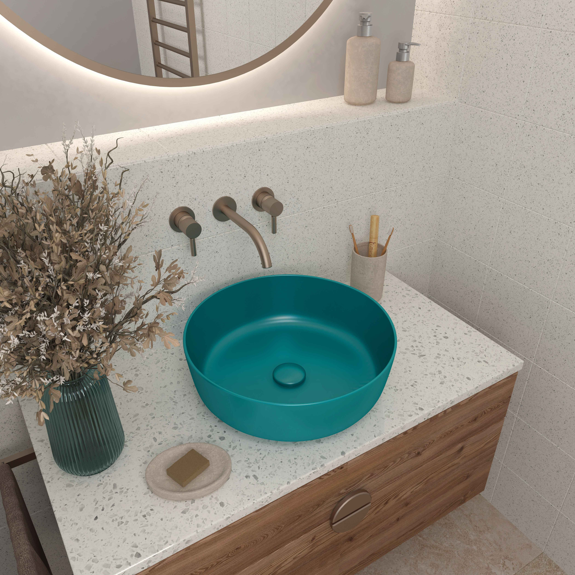 Умывальник накладной A607CDGM зеленый матовый круглый без перелива (440*440*140 мм)