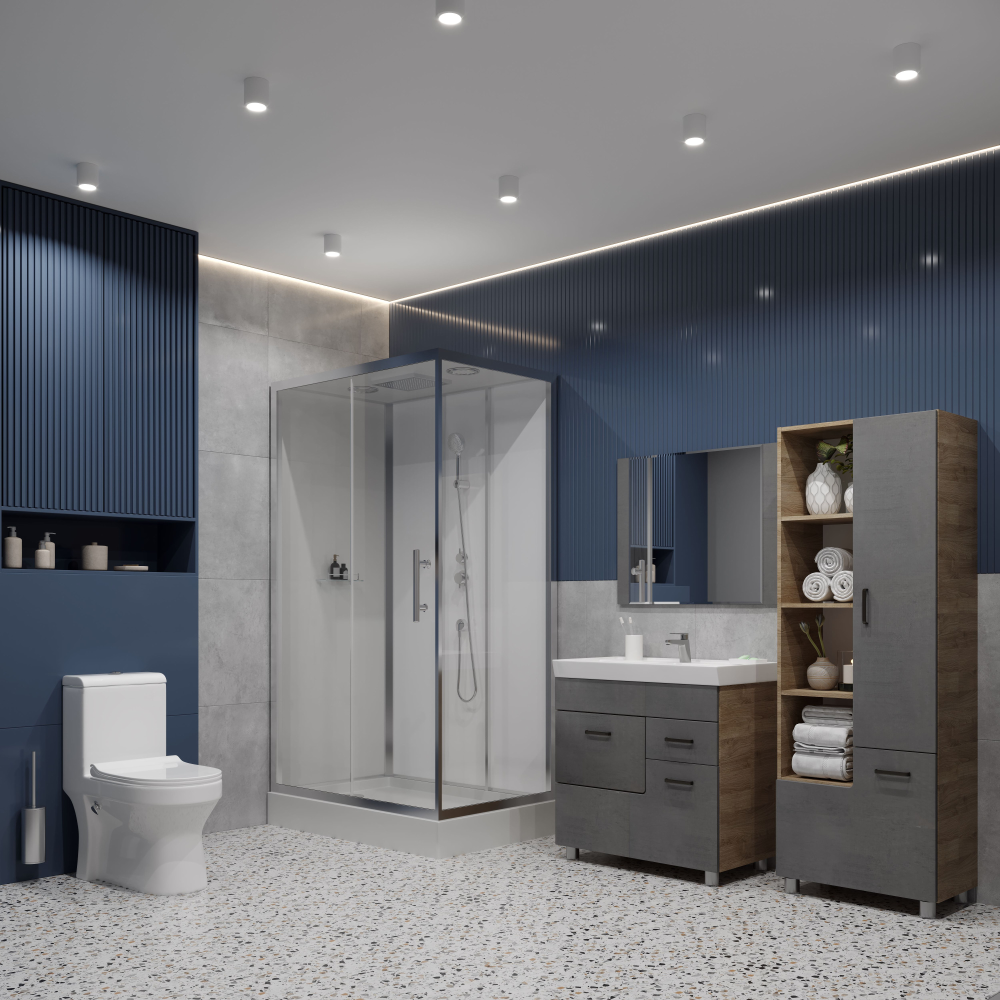 120/1 Душевая кабина 1806A-S 80*120*215 панель-стекло,низк.поддон,профиль-Хром,полка,белая задн.стенка,прозр.стёкла,4 к.