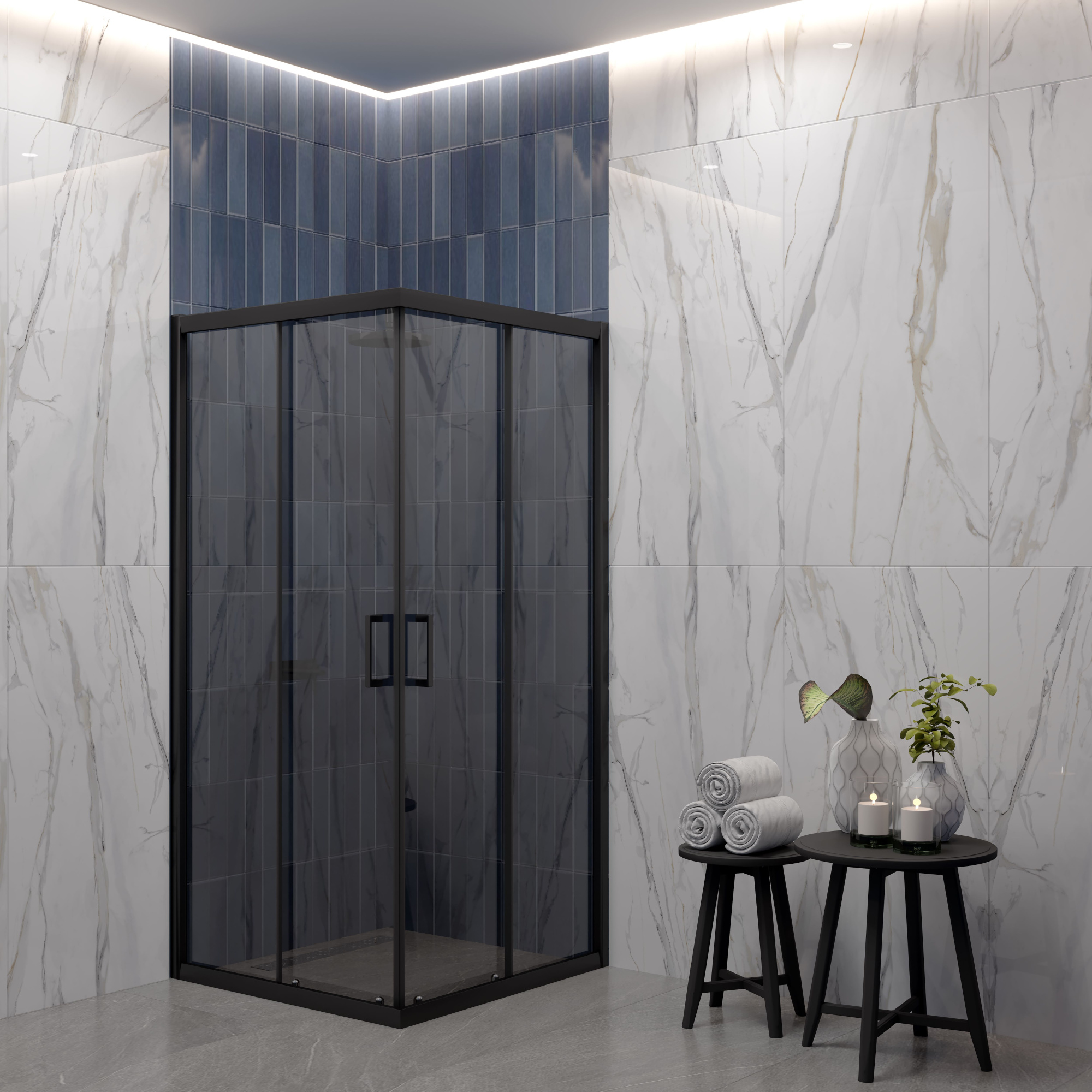 EG3BT Душевое ограждение квадрат EvaGold 100х100, профиль черный матовый, тонированное стекло