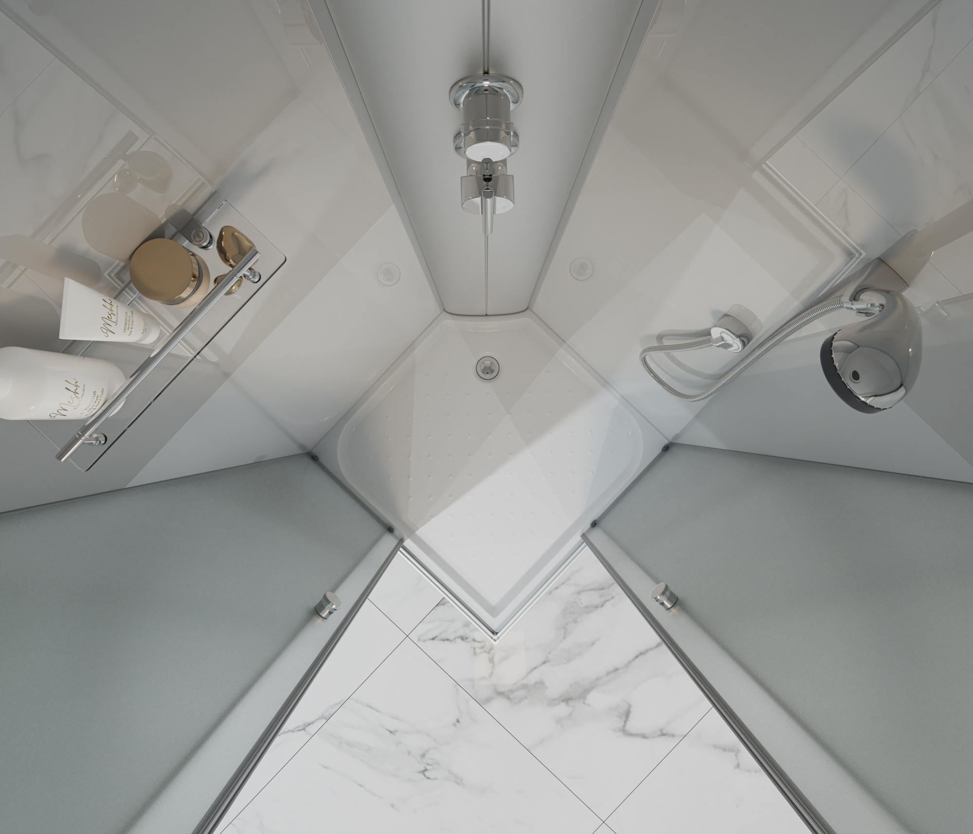 ДК EvaGold квадрат F901WS-Q (90*90, низ.под., рифл. стек., бел. стен., хром матовый проф. 4к.)