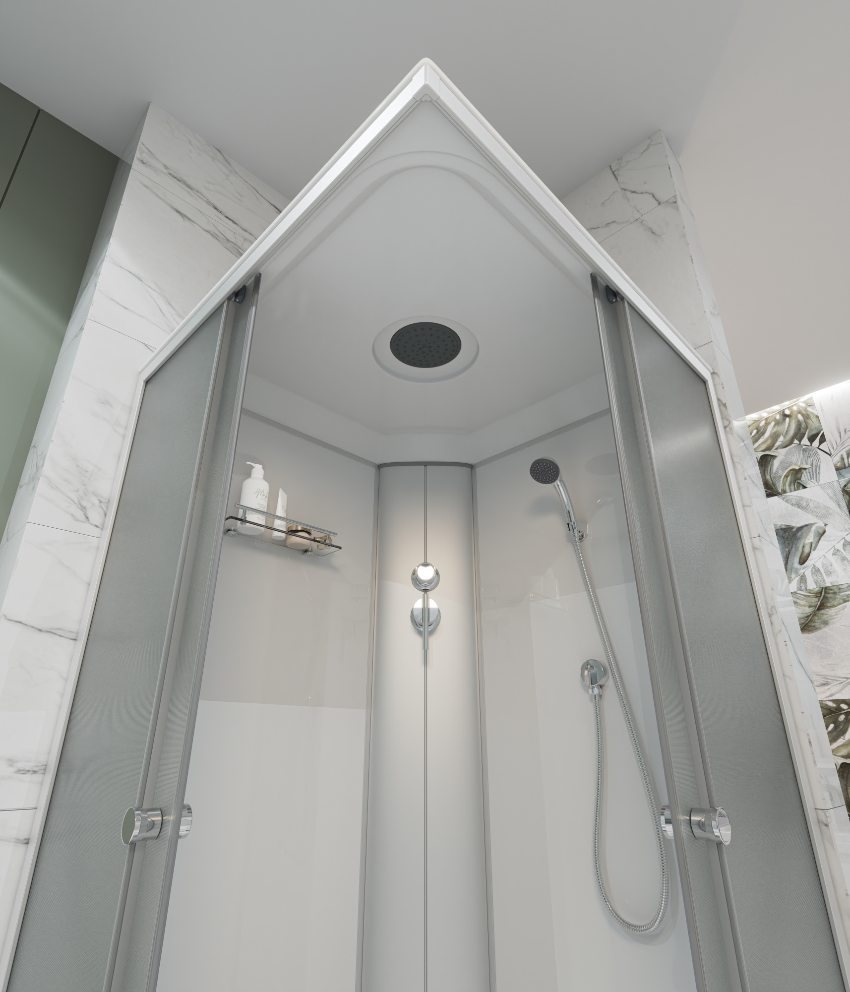 ДК EvaGold квадрат F901WS-Q (90*90, низ.под., рифл. стек., бел. стен., хром матовый проф. 4к.)