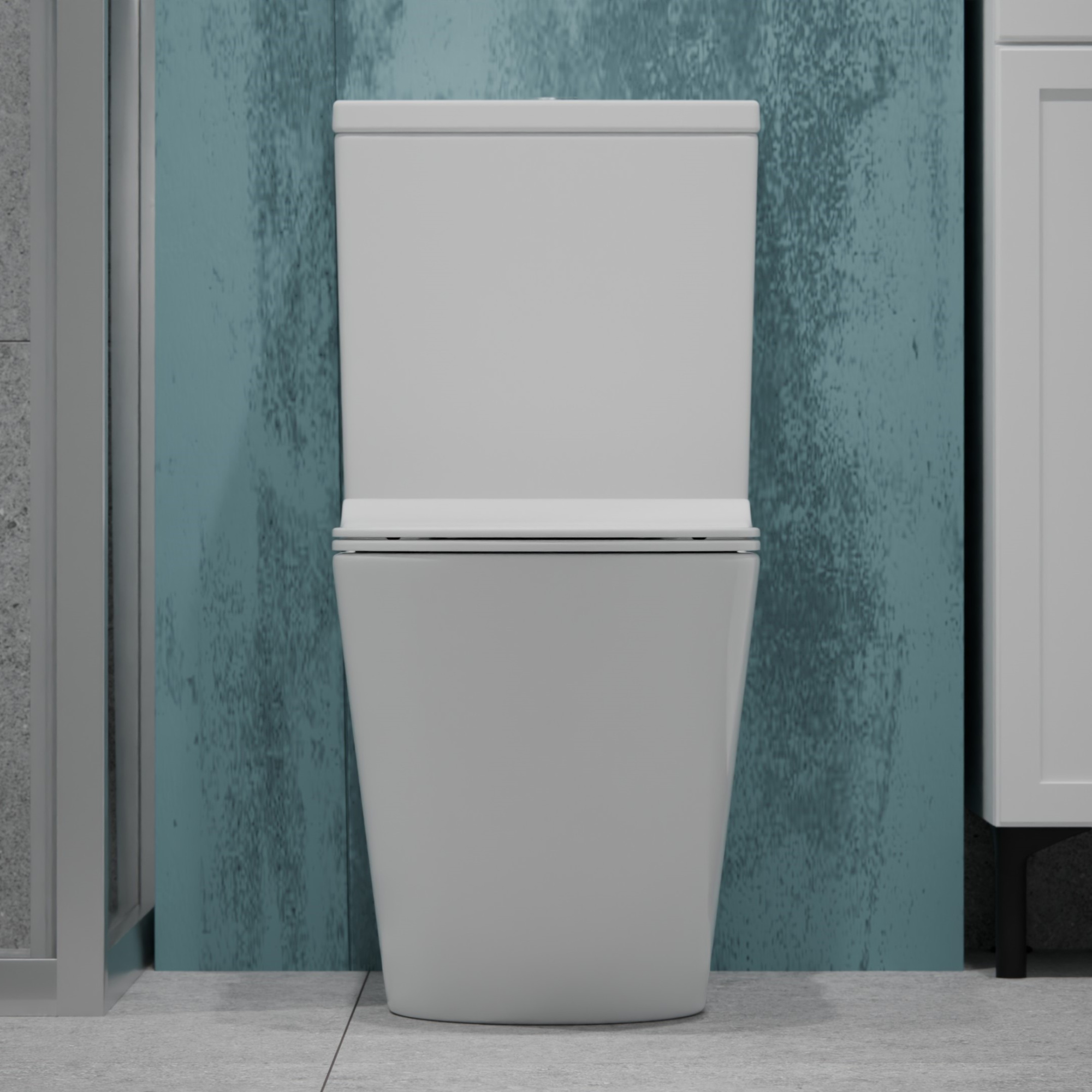 Унитаз-моноблок T1084 безободковый круговой смыв, сиденье тонкое ДП, арматура (с гофрой и подводкой)