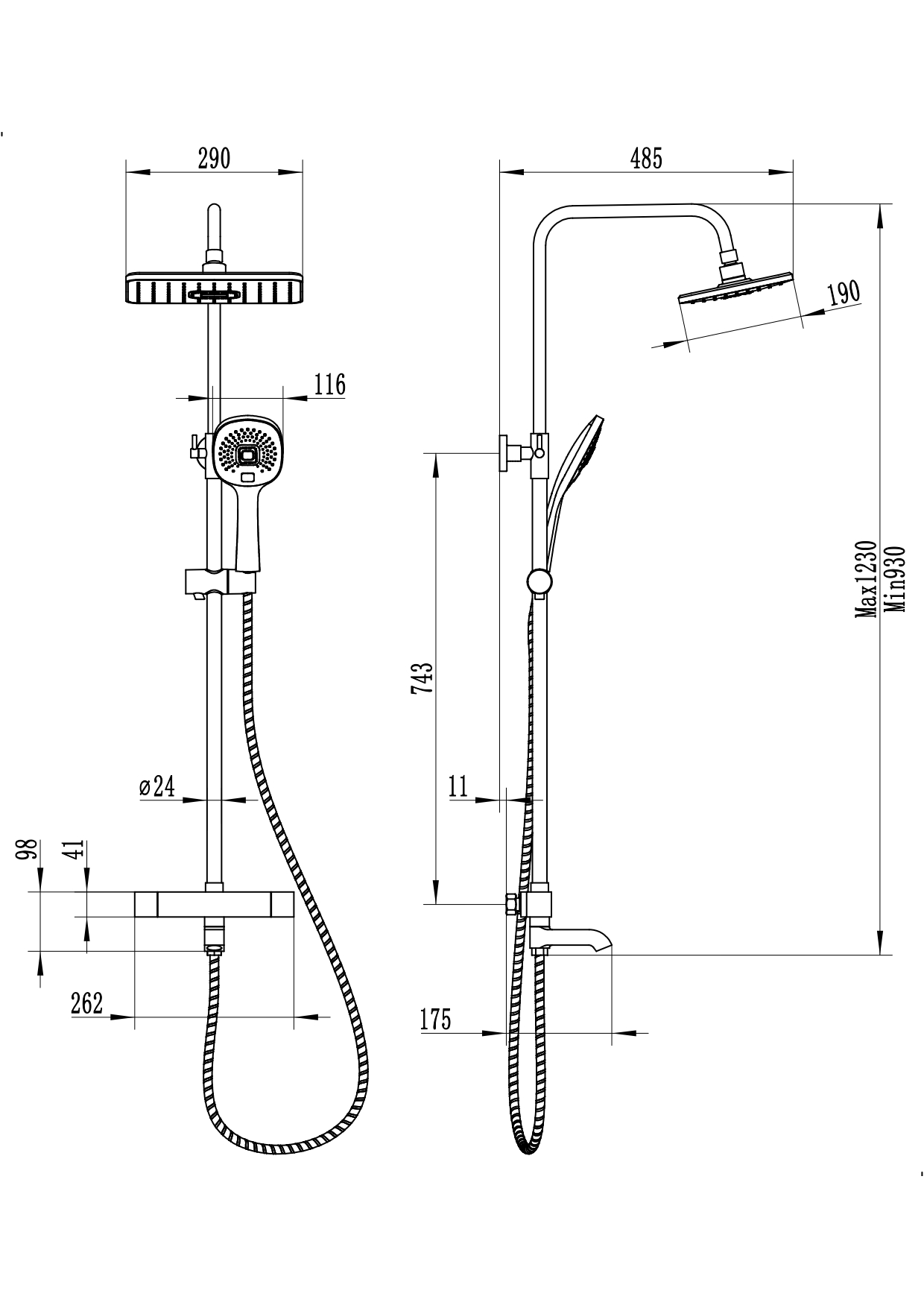 FS03B Душевая стойка со смесителем латунь, черный с терморегуляцией EvaGold