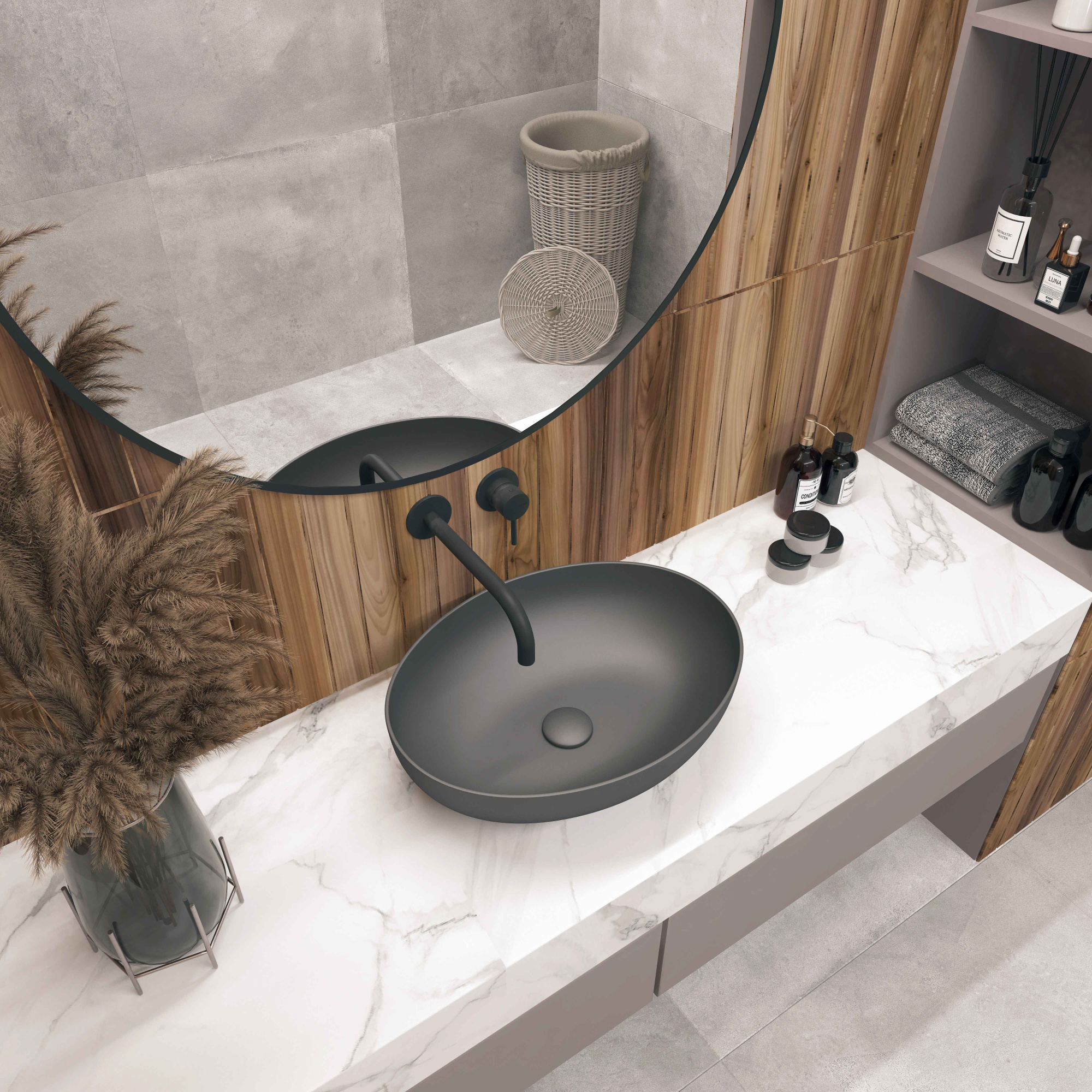 Умывальник накладной A433CDGRM серый матовый овальный без перелива (515*390*145 мм)