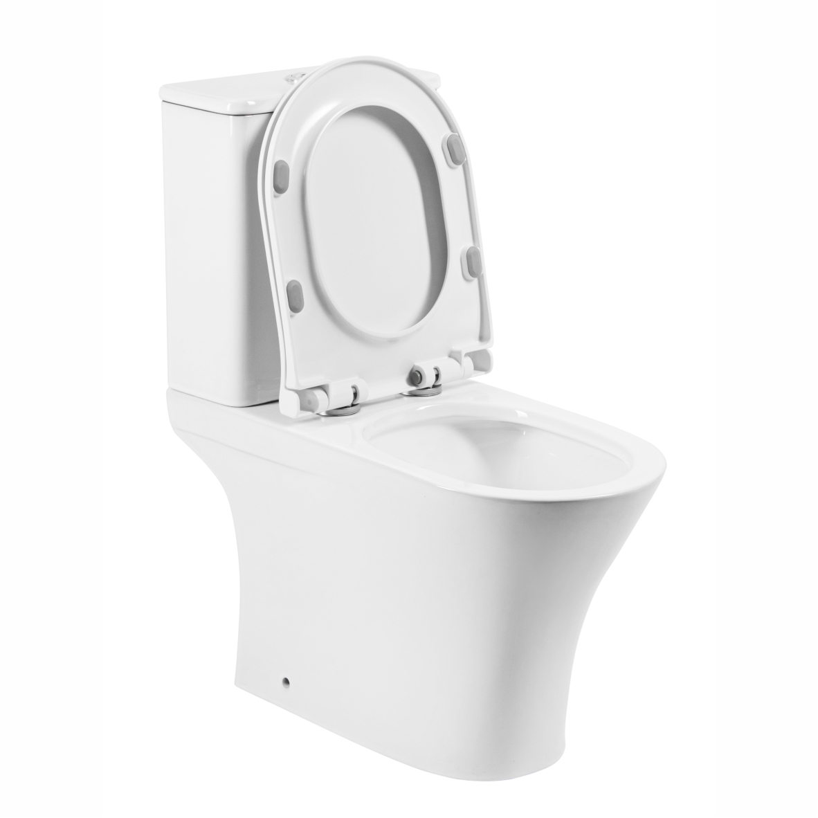 Унитаз-компакт EG306T безободковый круговой смыв, сиденье тонкое ДП, крепления, арматура, горизонтальный выпуск (T2334)