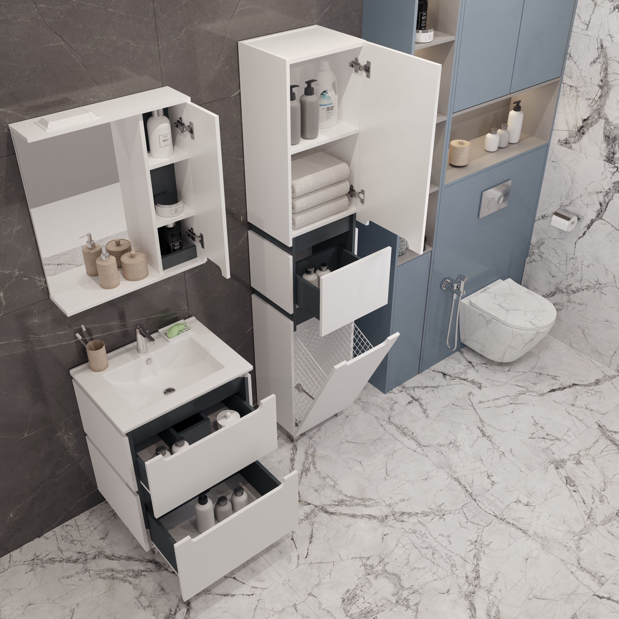 60 Тумба "Vesta 60" №4 (ум. Como 60) белый/графит Pur-клей