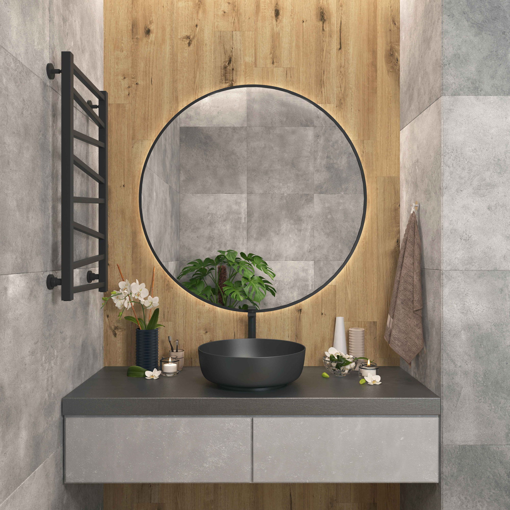 Умывальник накладной A428CBKM черный матовый круглый без перелива (415*415*135 мм)