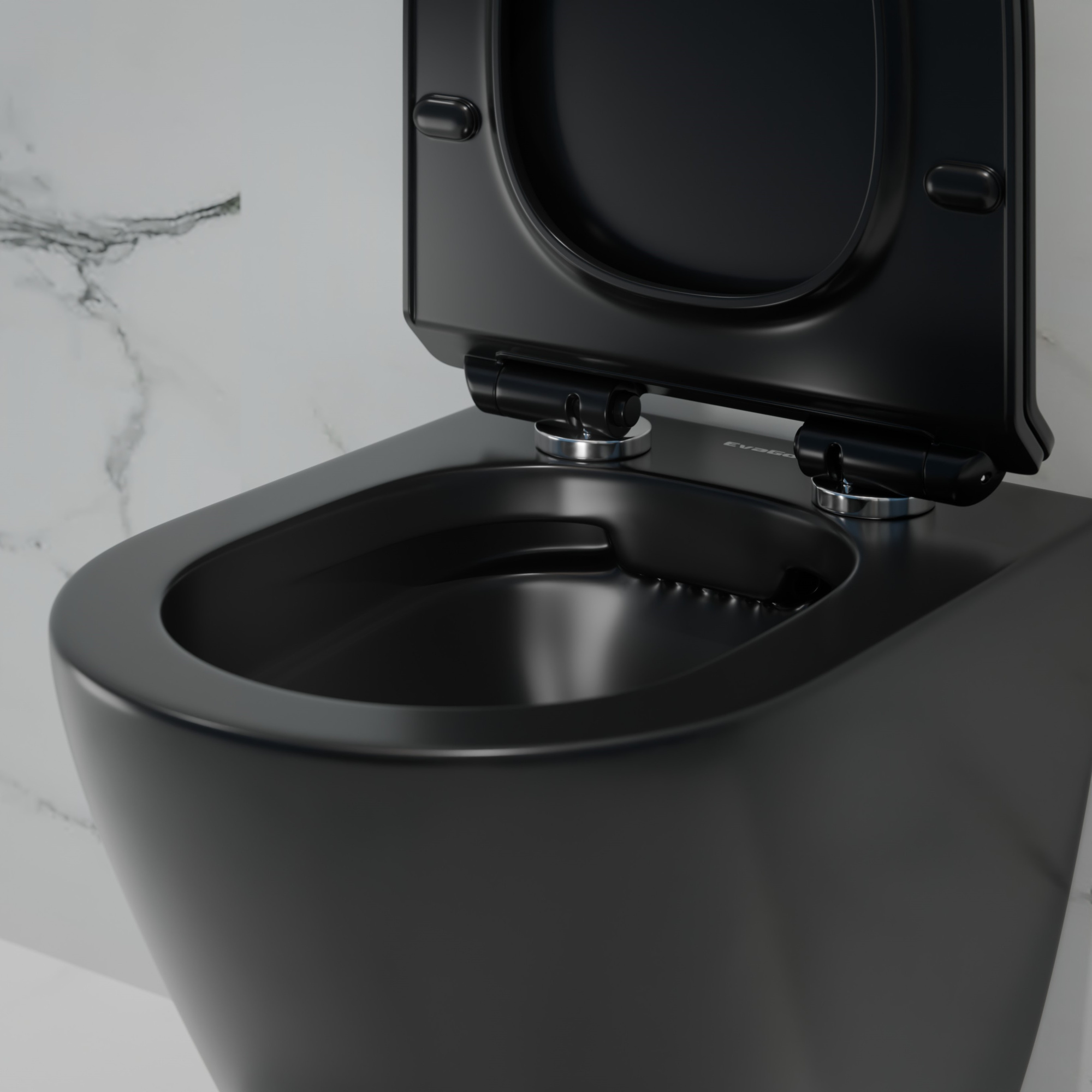 Унитаз подвесной K505BM черный матовый безободковый, сиденье тонкое ДП, крепления