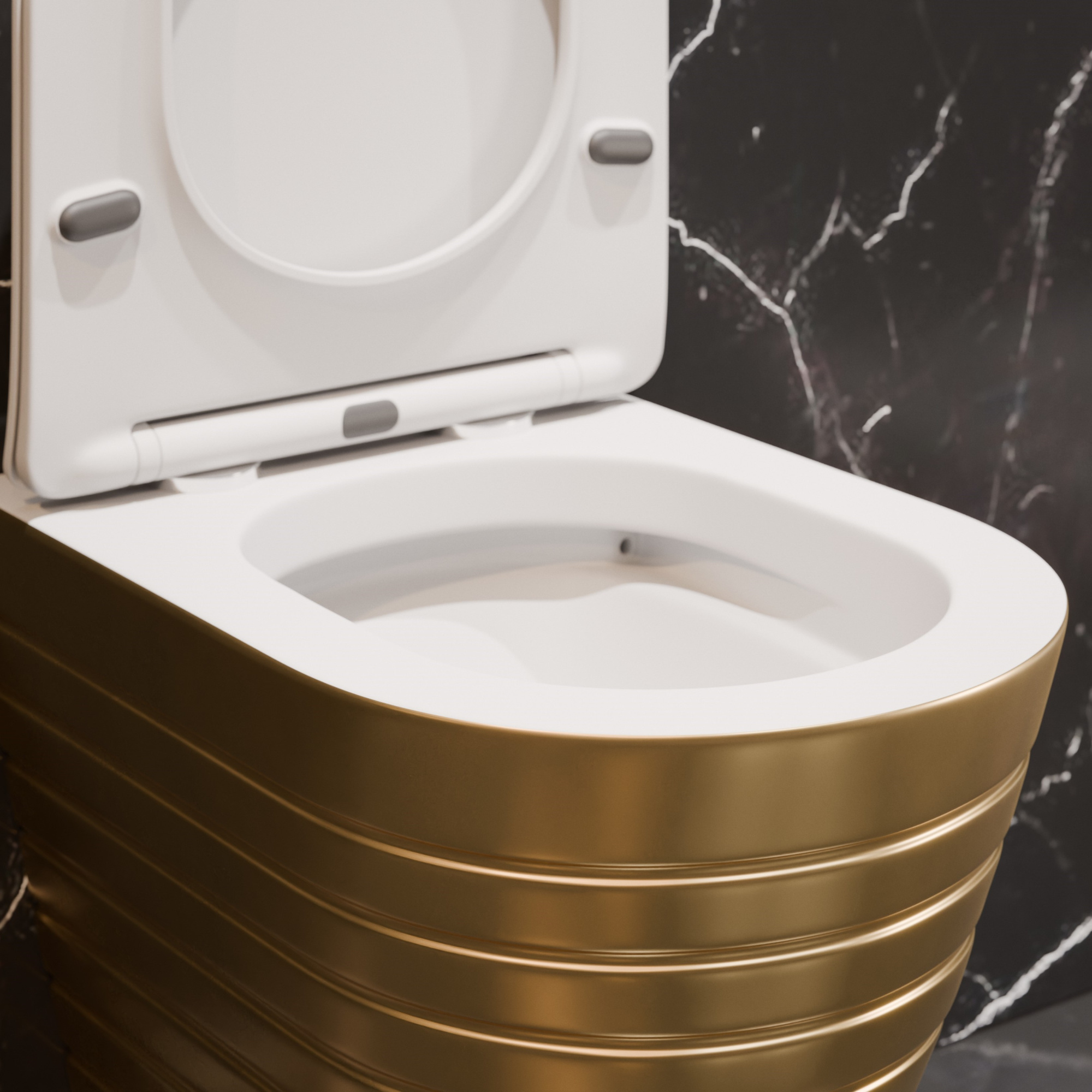 Унитаз подвесной K703G золотой безободковый, сиденье тонкое ДП, крепления