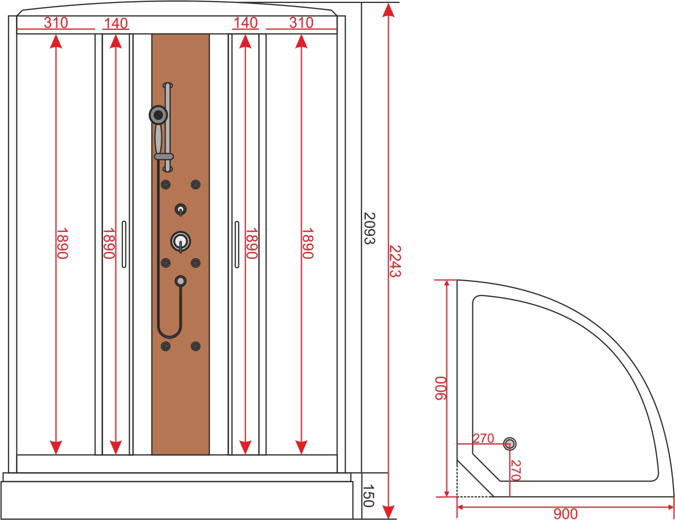 90/1 Душевая кабина бамбук 1808  90*90*224 низкий поддон,белая.задн.стенка, прозр.стенки, 4 к.  