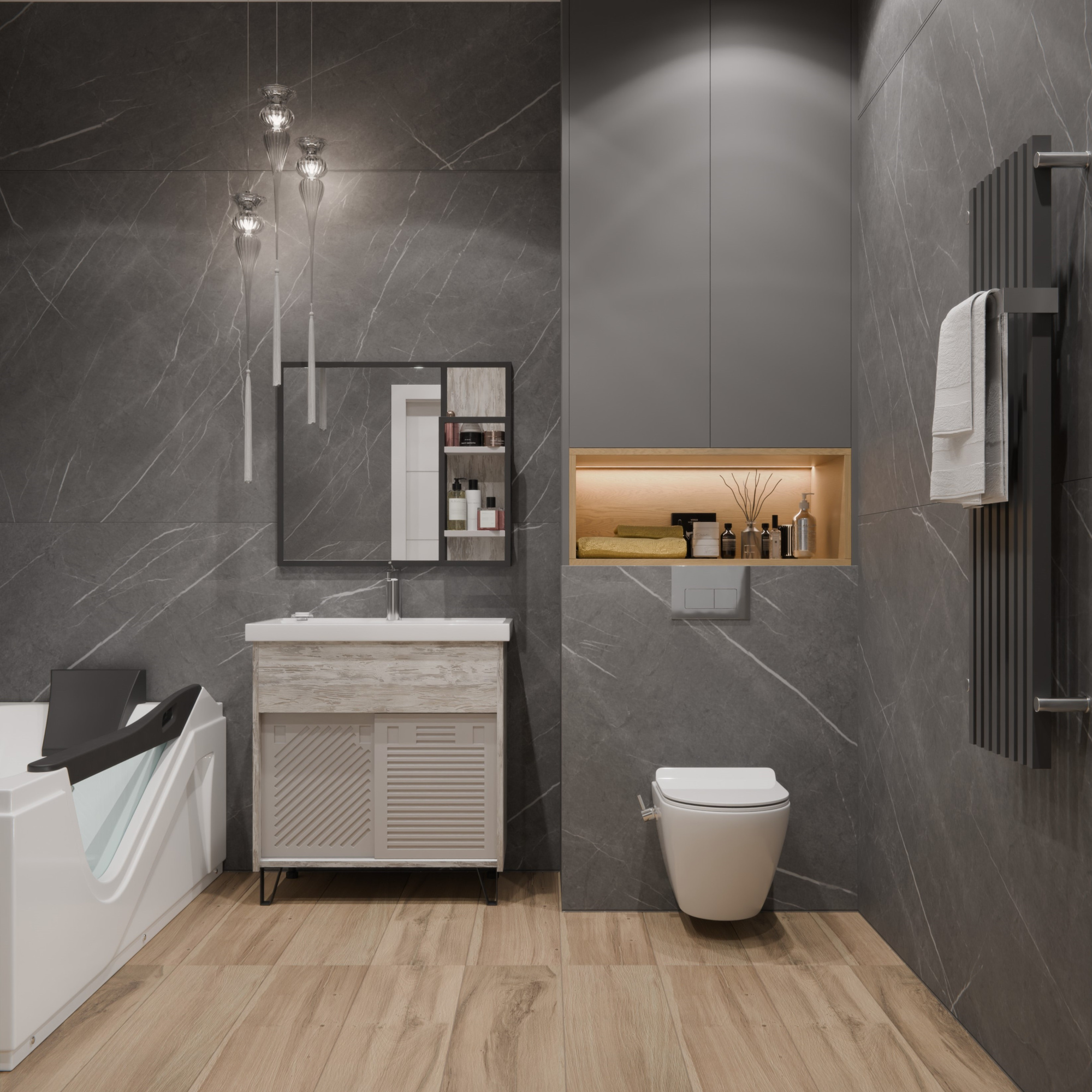 Унитаз подвесной K505B с биде безободковый, сиденье тонкое ДП, крепления