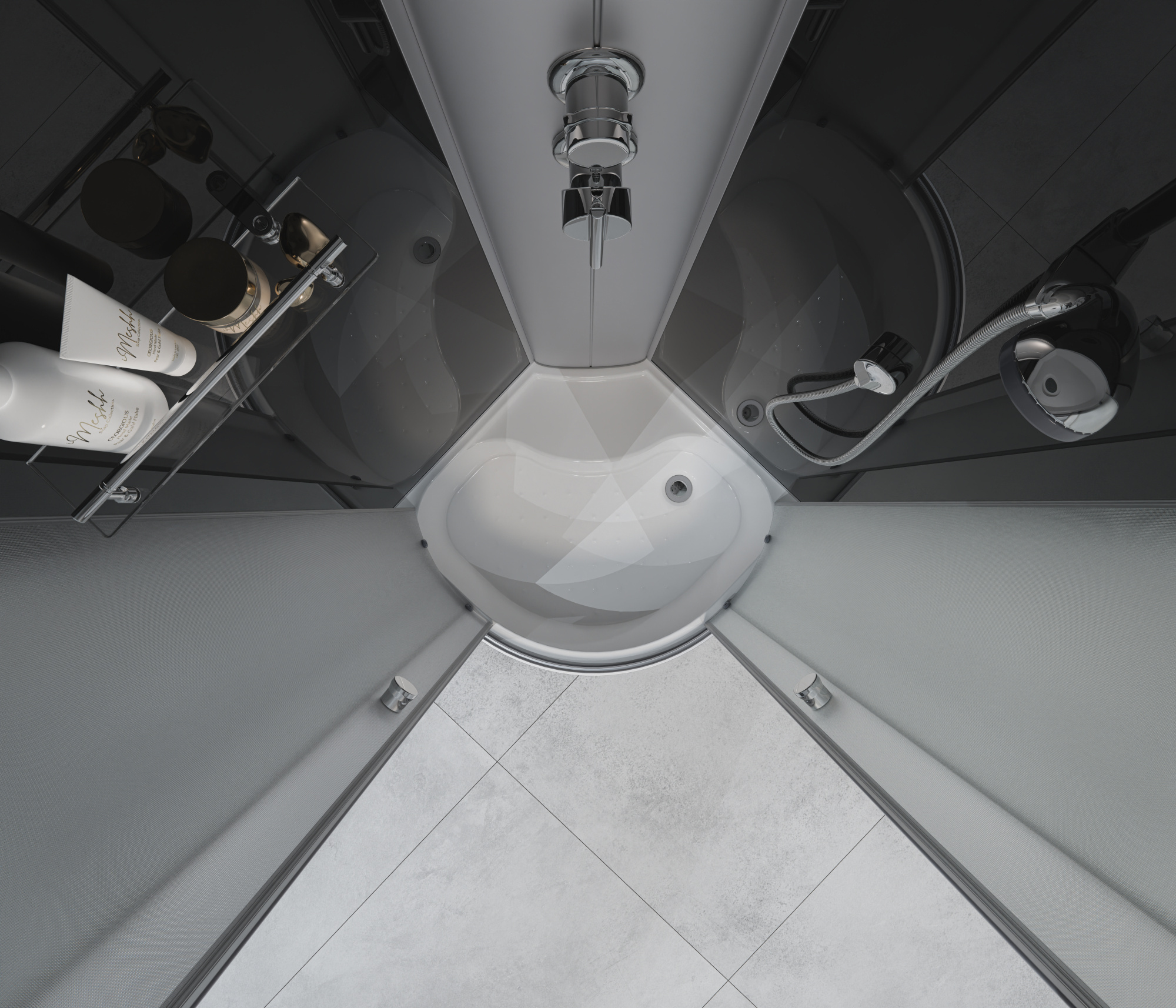 ДК EvaGold полукруг F902BS (90*90, высок.под., рифл. стек., черн. стен., хром матовый проф. 3к)