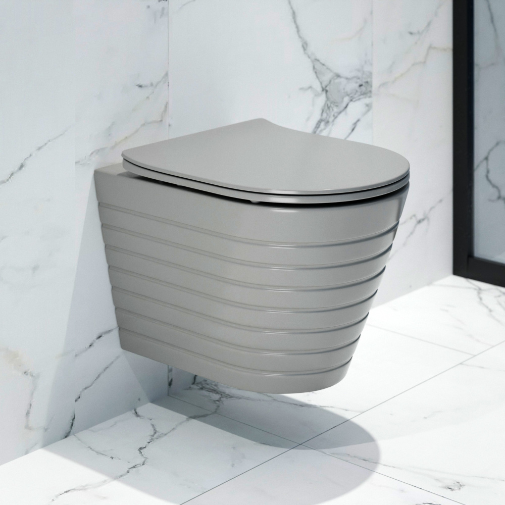 Унитаз подвесной K703GM серый матовый безободковый, сиденье тонкое ДП, крепления