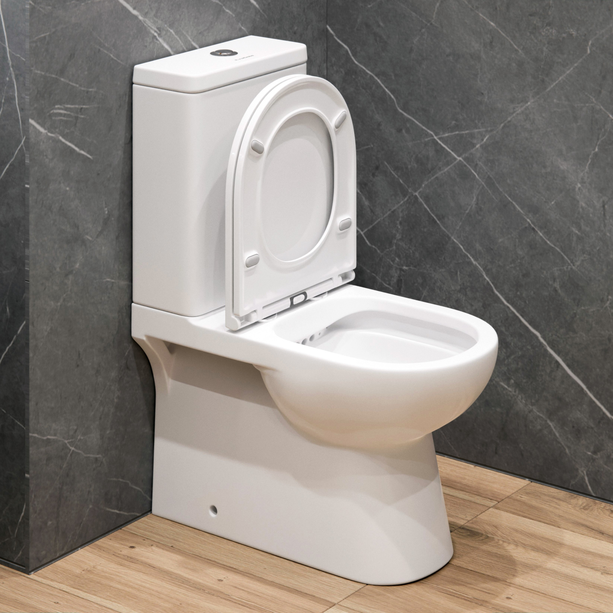 A8060 Унитаз-компакт, безободковый, сиденье тонкое ДП, удлин. патрубок, крепления, арматура, гориз. выпуск