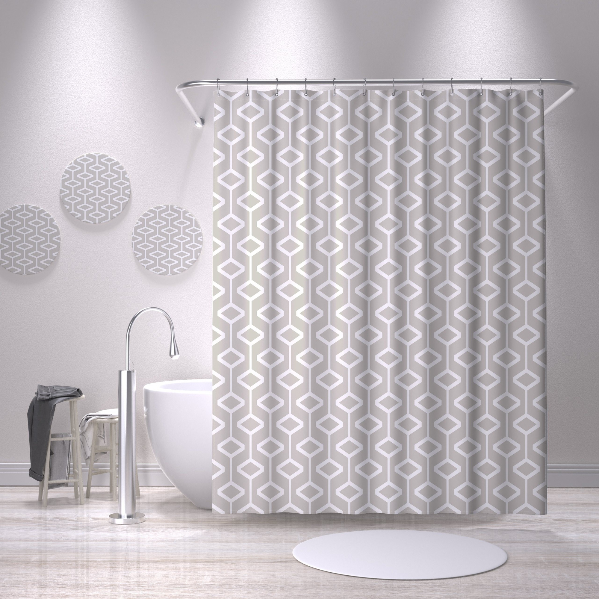 Т Штора для ванной Delphinium "Магнус" полиэстер 180х180см, 12 колец, мультиколор