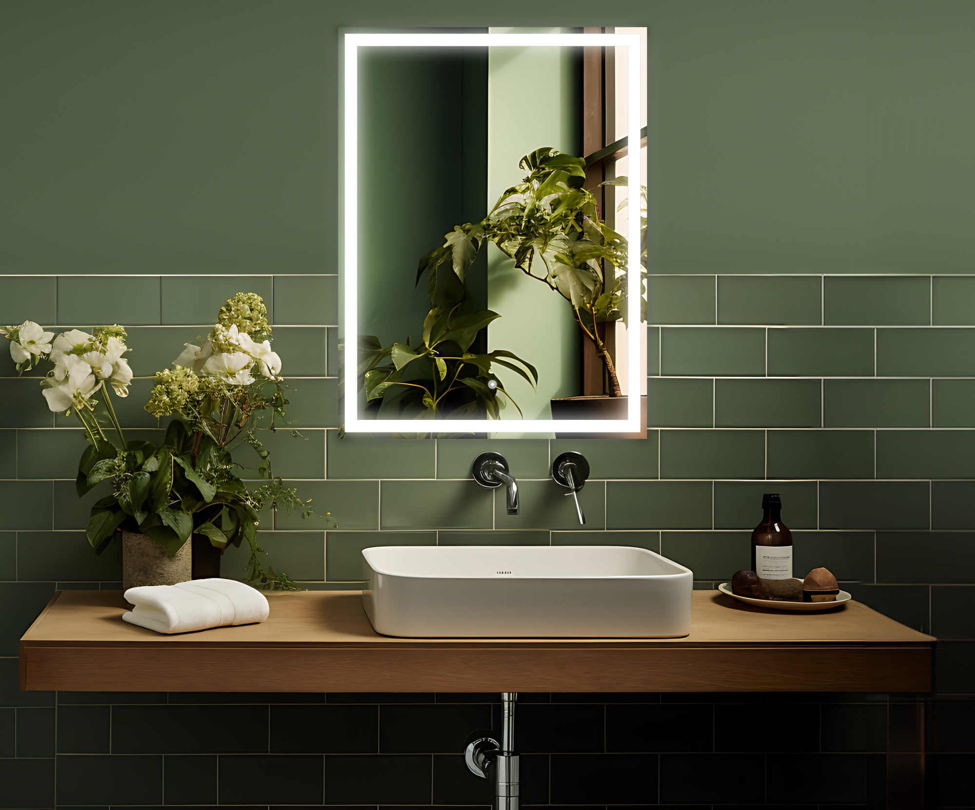 Зеркало Liberty 100x80 light прямоугольное с LED подсветкой (2 варианта навеса)