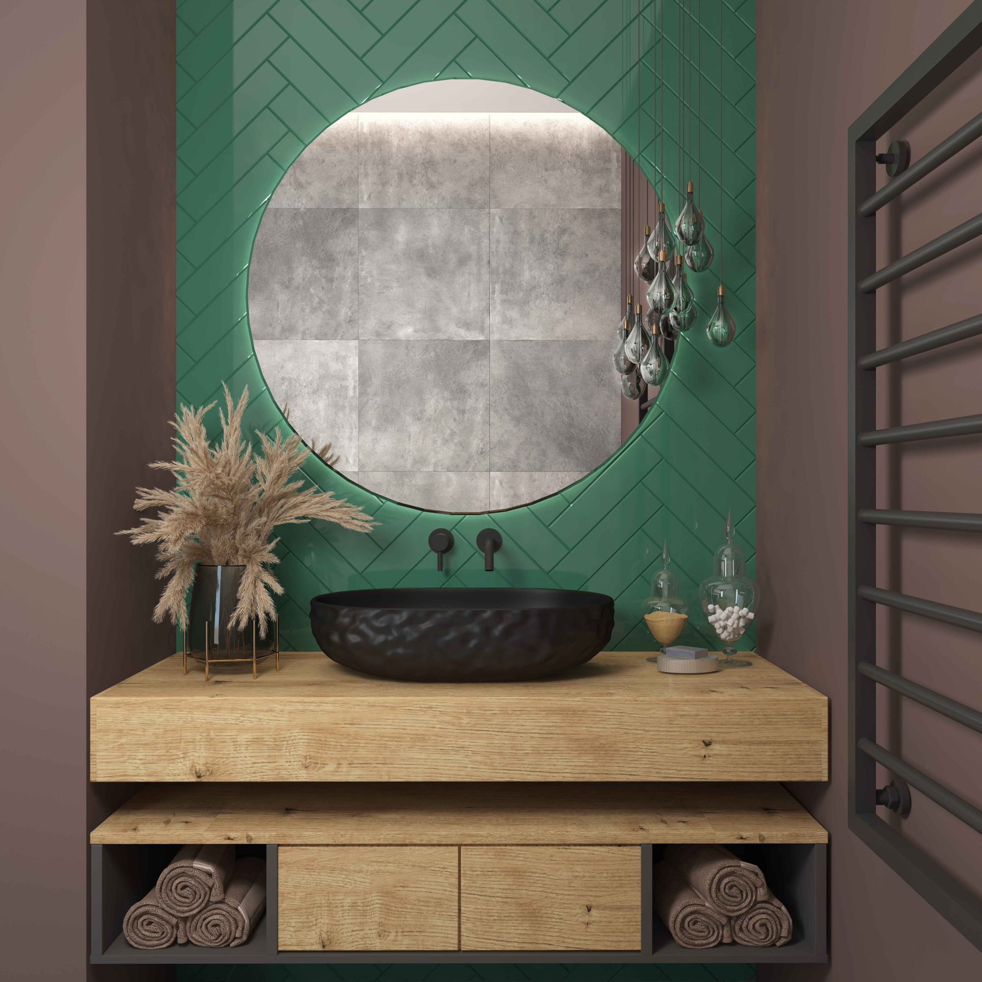 Умывальник накладной A257TCBKM черный матовый овальный без перелива (600*400*140 мм)