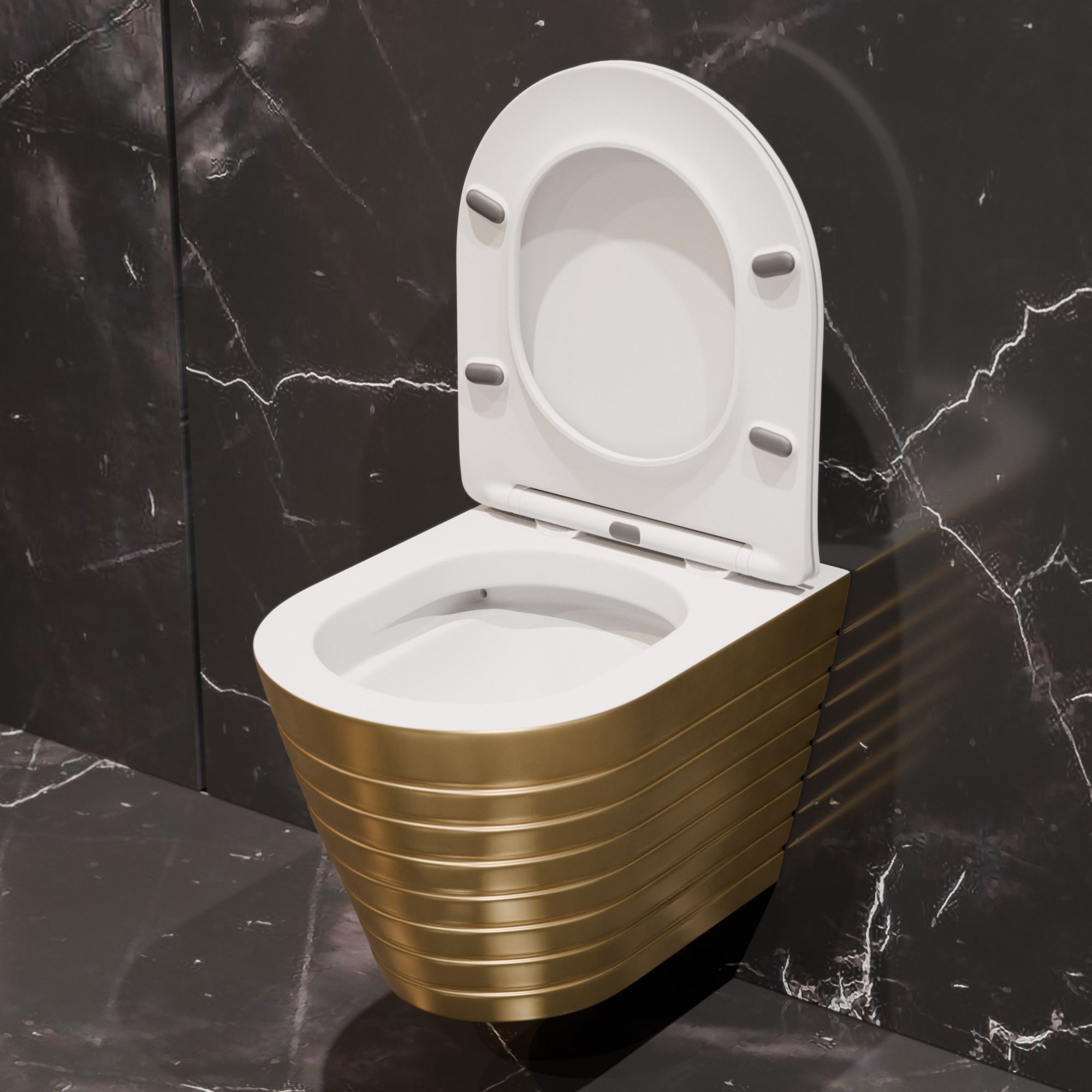 Унитаз подвесной K703G золотой безободковый, сиденье тонкое ДП, крепления