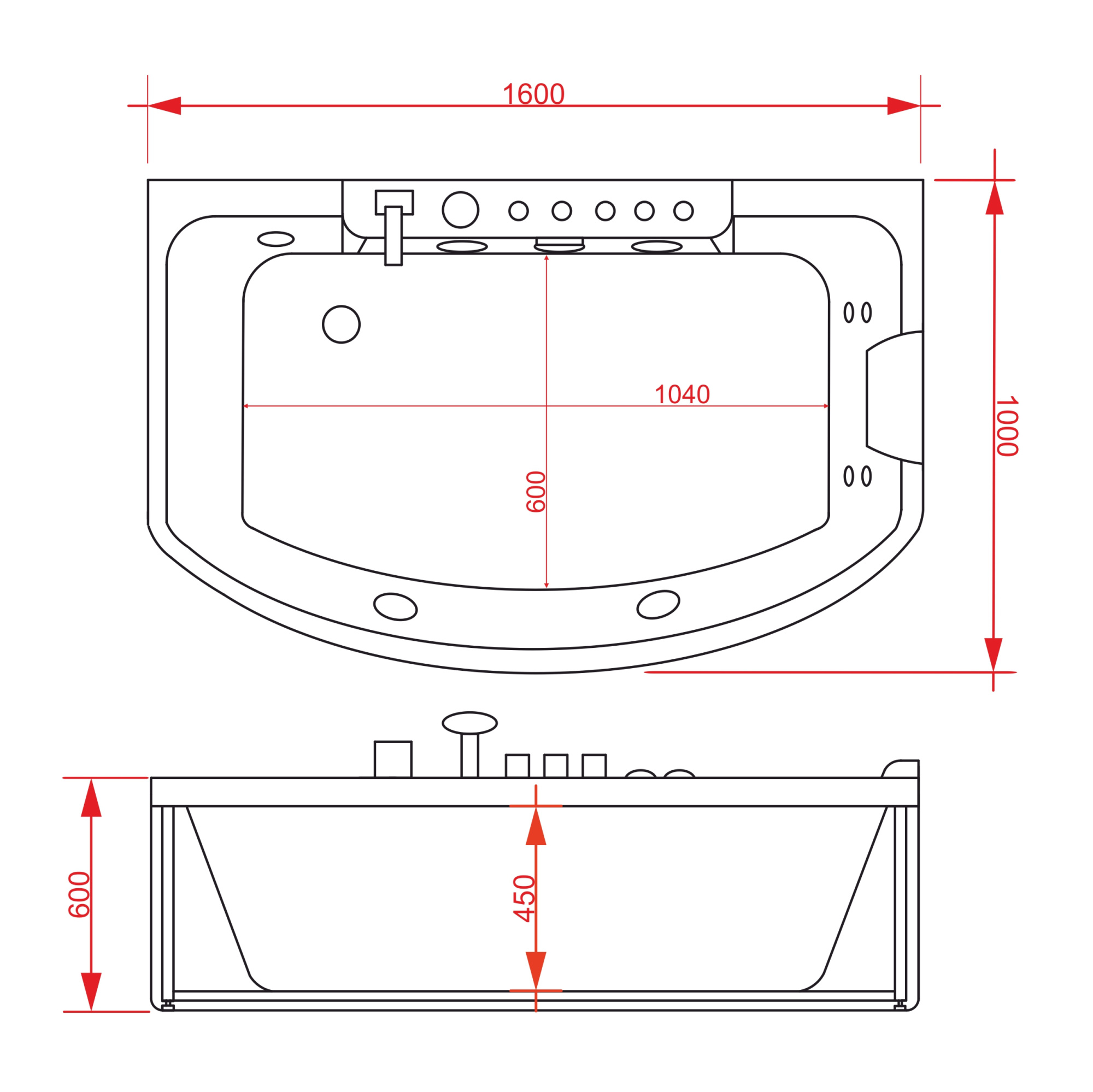 Ванна ГМ 1600*1000*600 с насосом OLB-842R с переливом