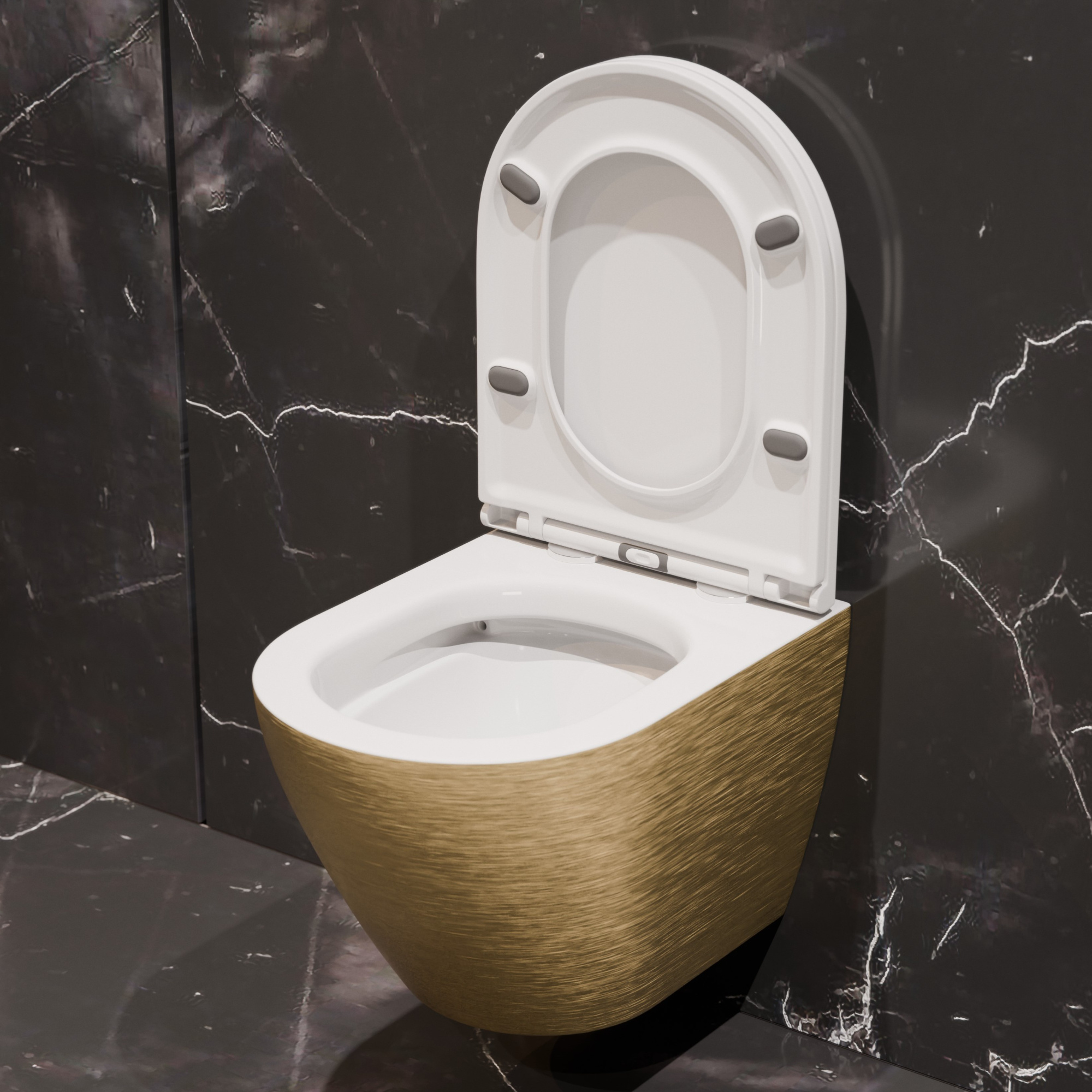 Унитаз подвесной K704G золотой безободковый, сиденье тонкое ДП, крепления