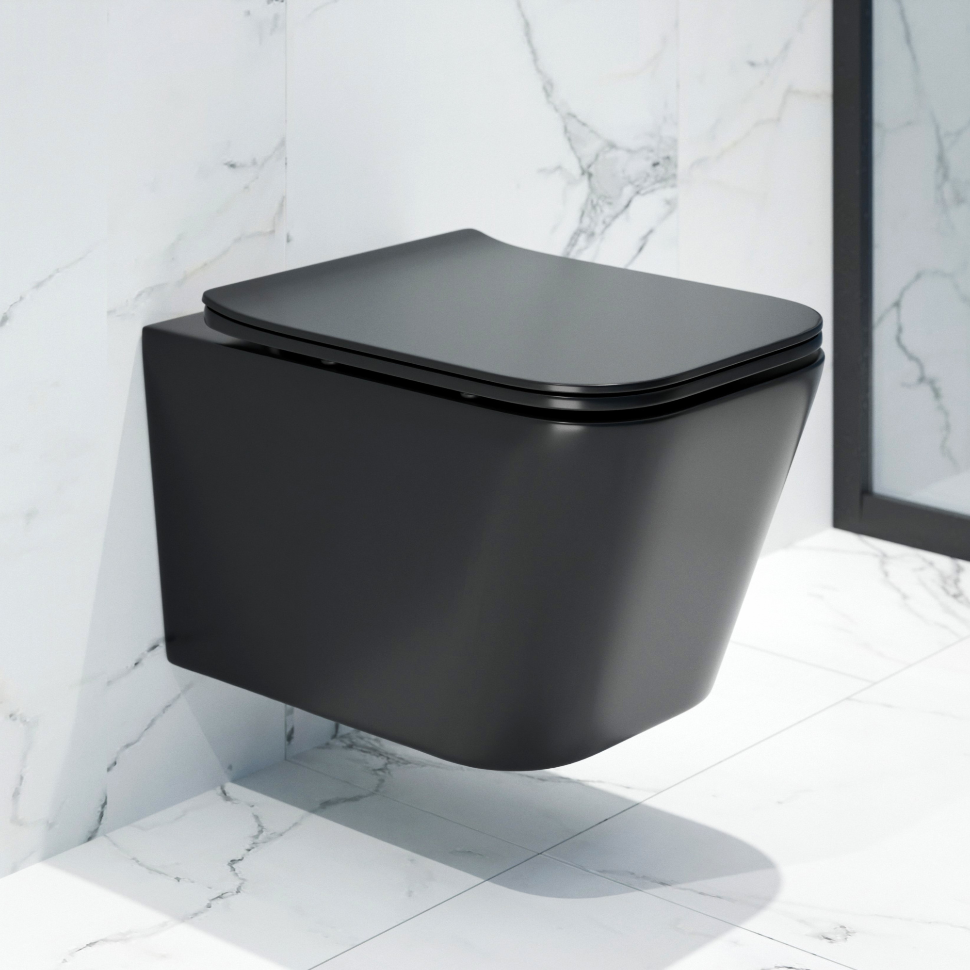 Унитаз подвесной K634BM черный матовый безободковый, сиденье тонкое ДП, крепления