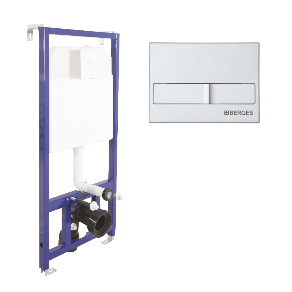 Инсталляция BERGES кнопка L2 матовый хром для скрытого монтажа унитаза NOVUM (52,5 см) 