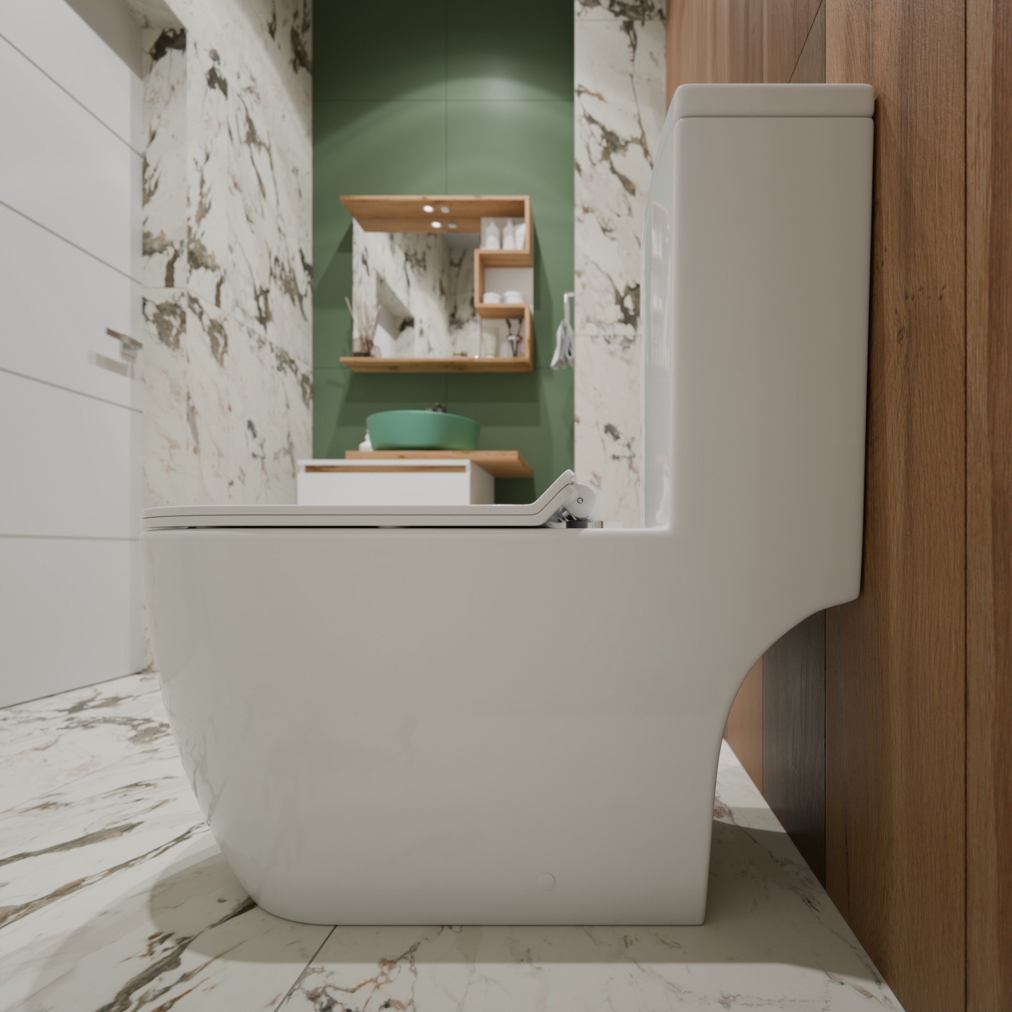 Унитаз-моноблок T1088 безободковый круговой смыв, сиденье тонкое ДП, арматура (с гофрой и подводкой)