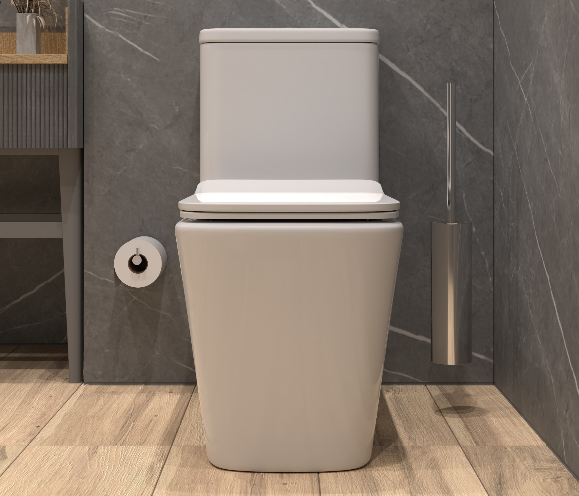 Унитаз-моноблок SM9616 безободковый, сиденье тонкое ДП, арматура (с гофрой и подводкой)