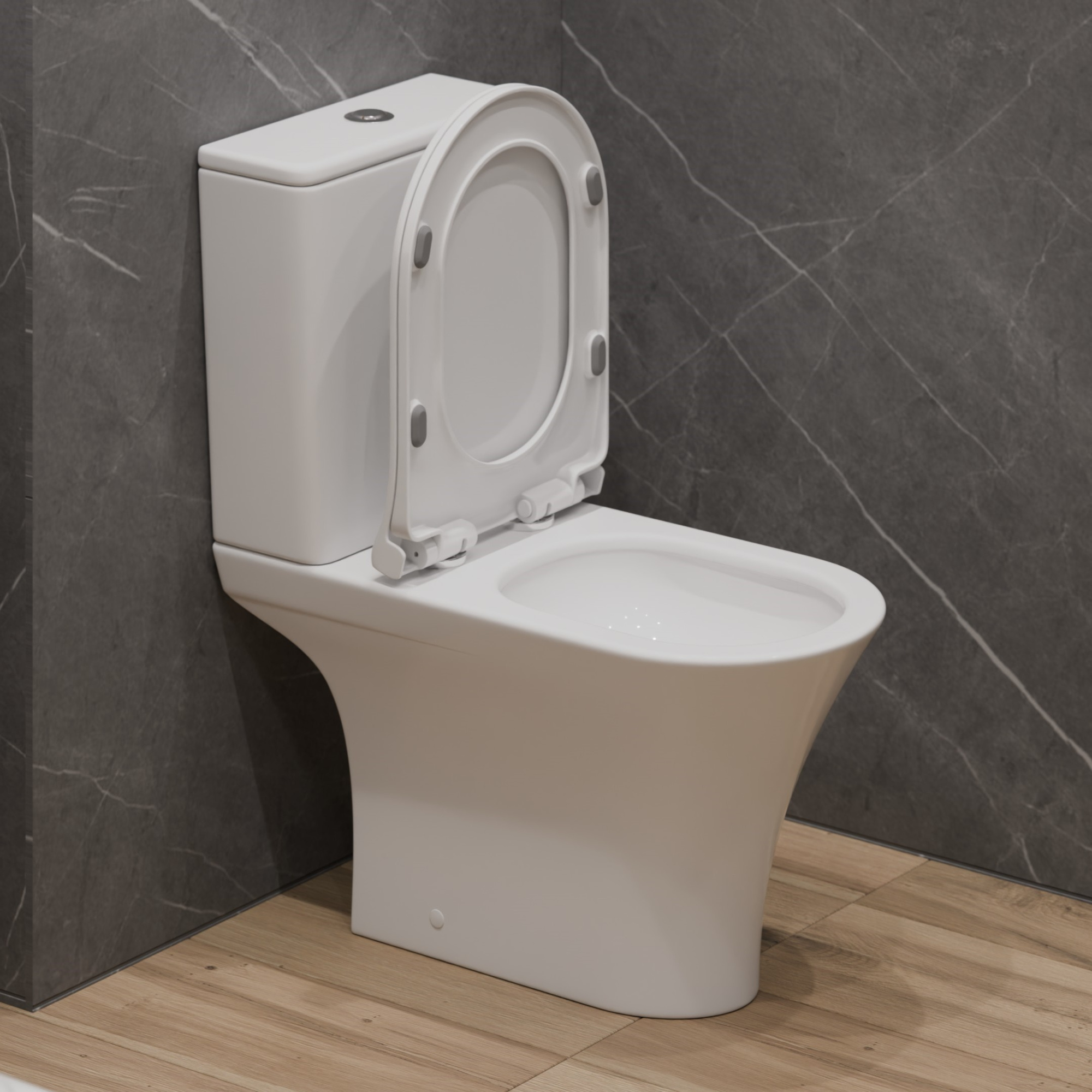 T2334 Унитаз-компакт, безободковый круговой смыв, сиденье тонкое ДП, крепления, арматура, горизонтальный выпуск