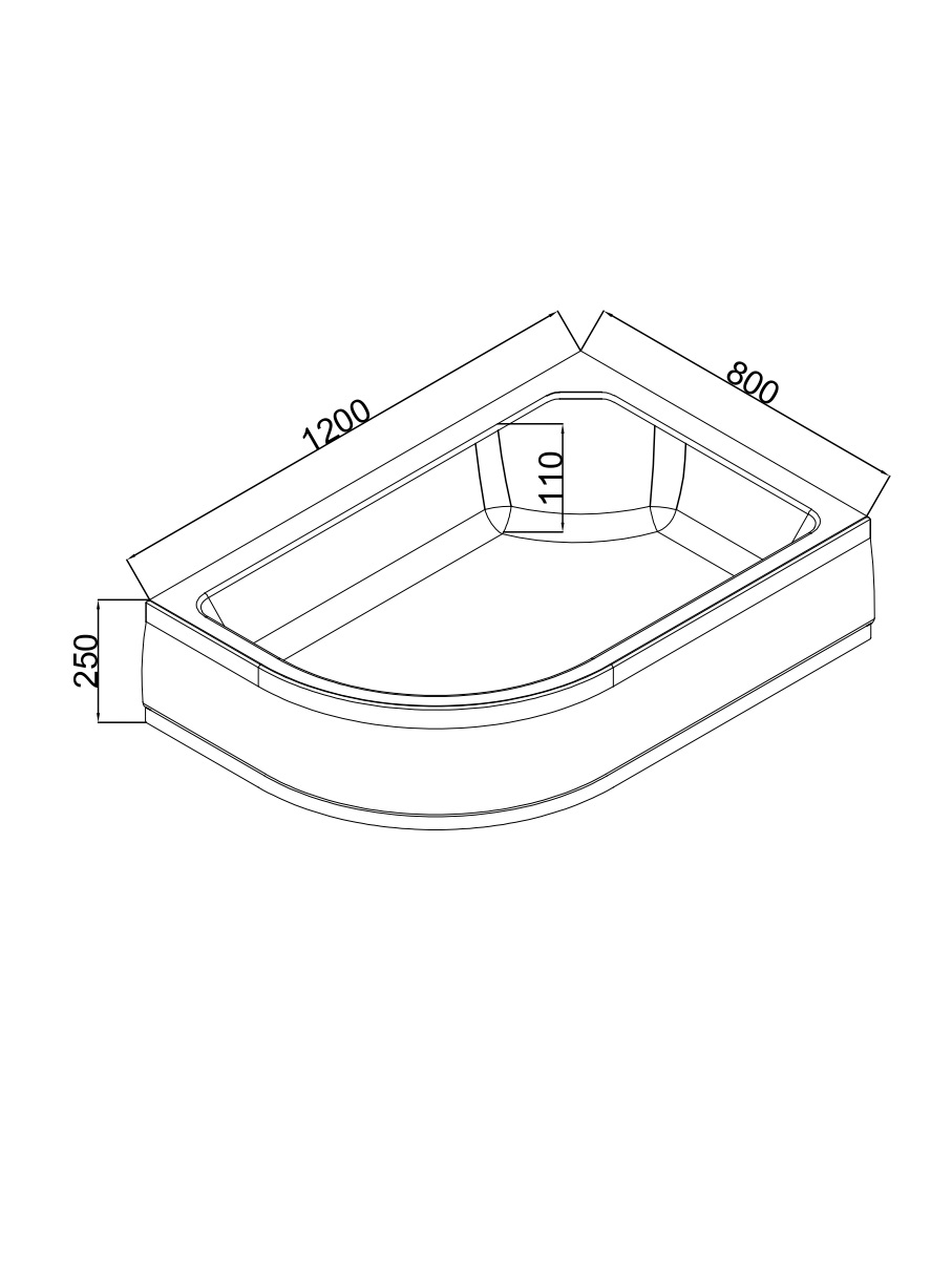 EG230024 Поддон акриловый 120х80х25 правый полукруглый (с сифоном)