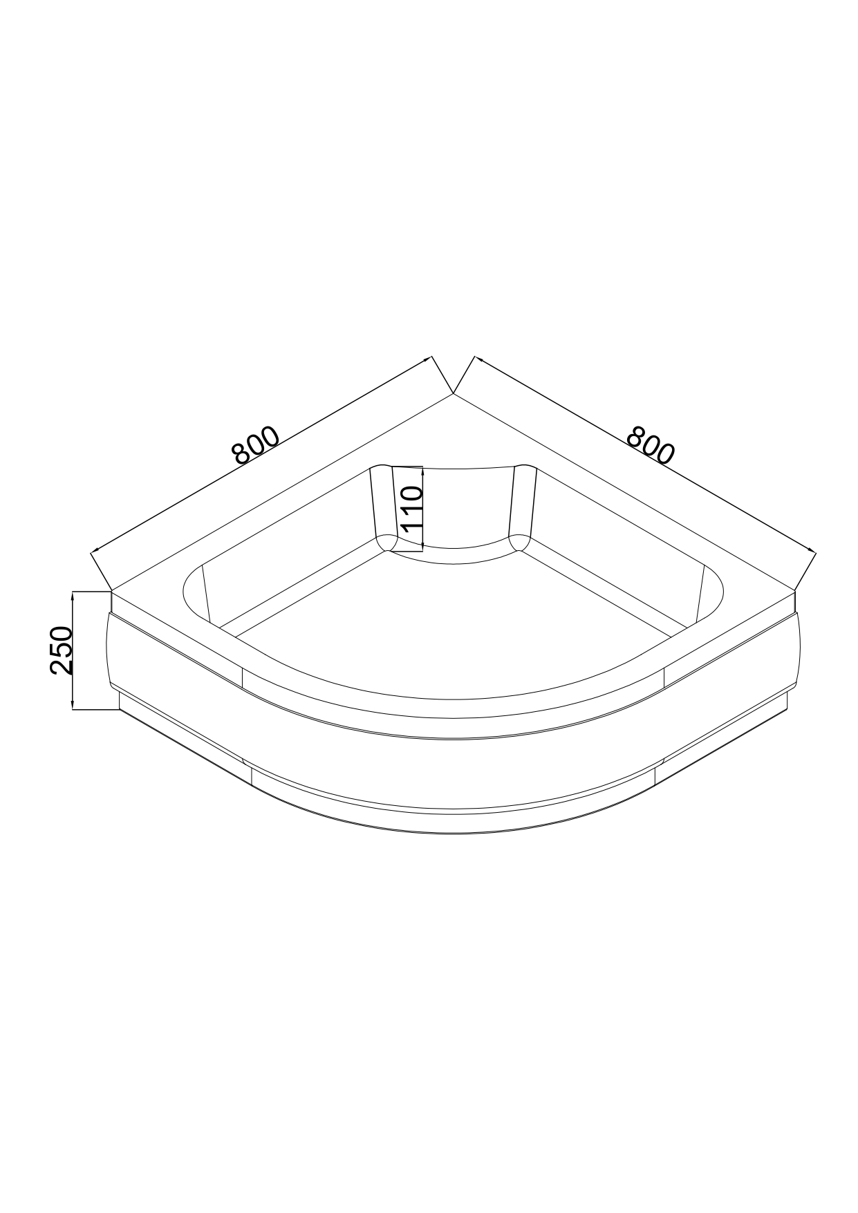 EG230025 Поддон акриловый 80х80х25 полукруглый (с сифоном)