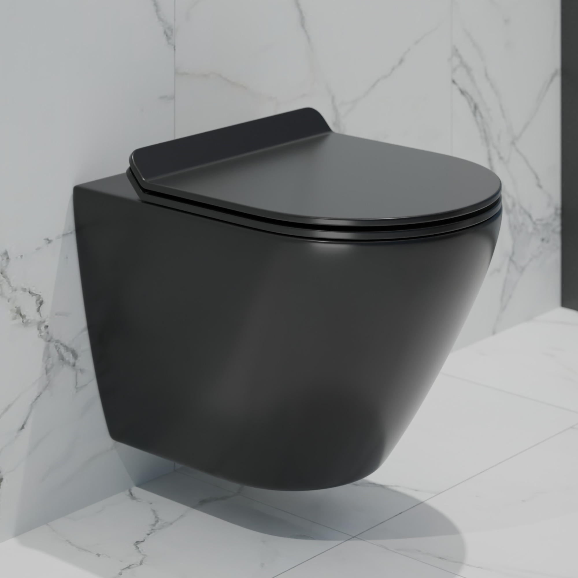 Унитаз подвесной K505BM черный матовый безободковый, сиденье тонкое ДП, крепления